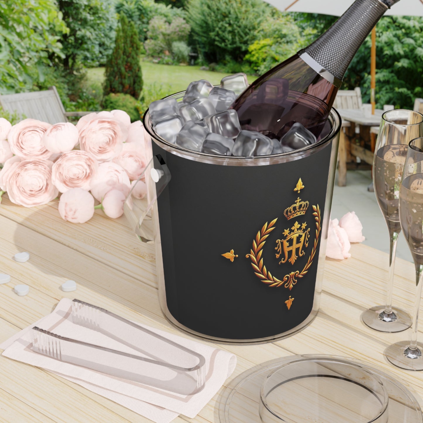 Elegant Party Ice Bucket with Tongs, Luxury Drink Chiller for Entertaining, Home Bar Accessory, Wedding, Holiday Gift - Gold Crest