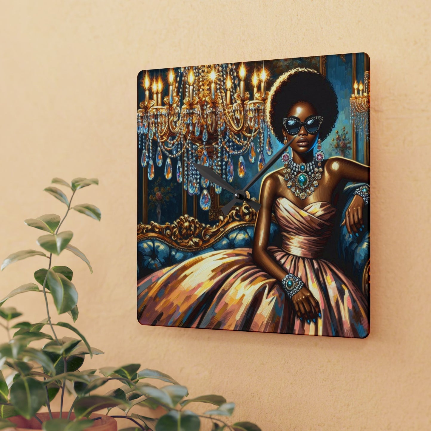 Elegant Acrylic Wall Clock with Glamorous Lady Design, Chic Home Decor, Modern Office Accent, Unique Gift Idea - Elegant Lady & Chandelier