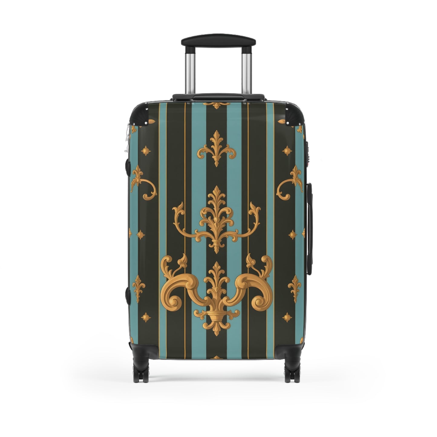 Elegant Vintage Striped Suitcase, Travel Luggage, Stylish Travel Gear, Unique Gift for Travelers, Sturdy Cabin Bag - Black & Turquoise Striped Baroque