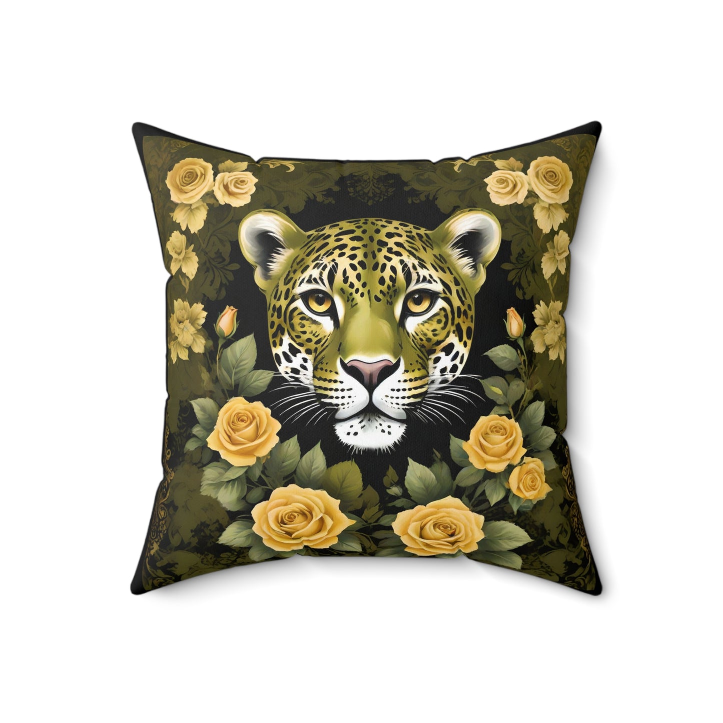 Elegant Leopard Decorative Pillow with Floral Design - Olive Leopard