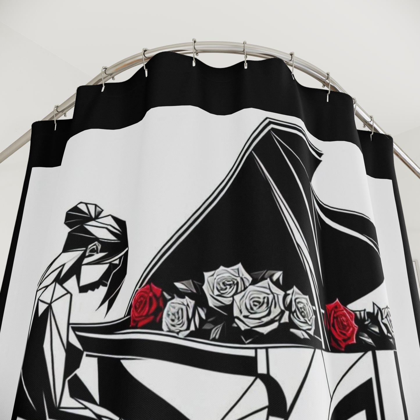Elegant Piano Shower Curtain with Roses - Artistic Bathroom Decor