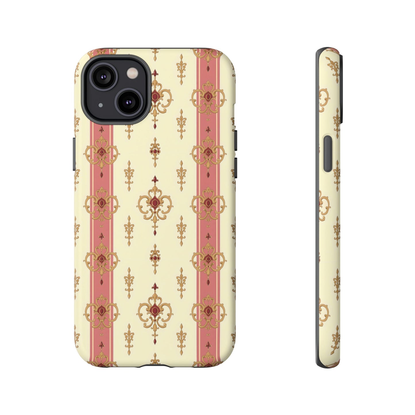 Elegant Floral Motif Phone Case - Tough Cases with Vintage Design - Mauve Striped Gold Damask