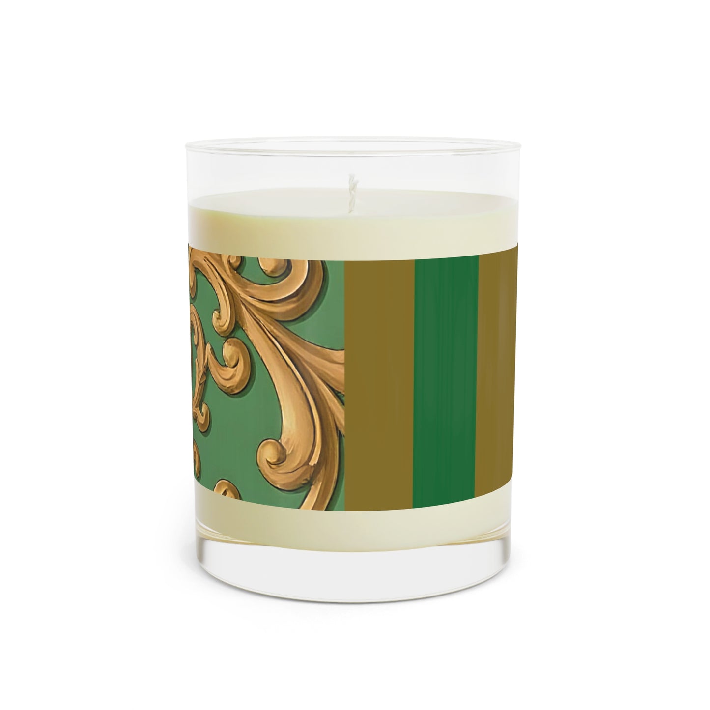 Elegant Scented Candle - Luxurious Home Decor, Aromatherapy Gift, Rustic Wedding Favors, Birthday Gift - Olive Green Striped Rococo