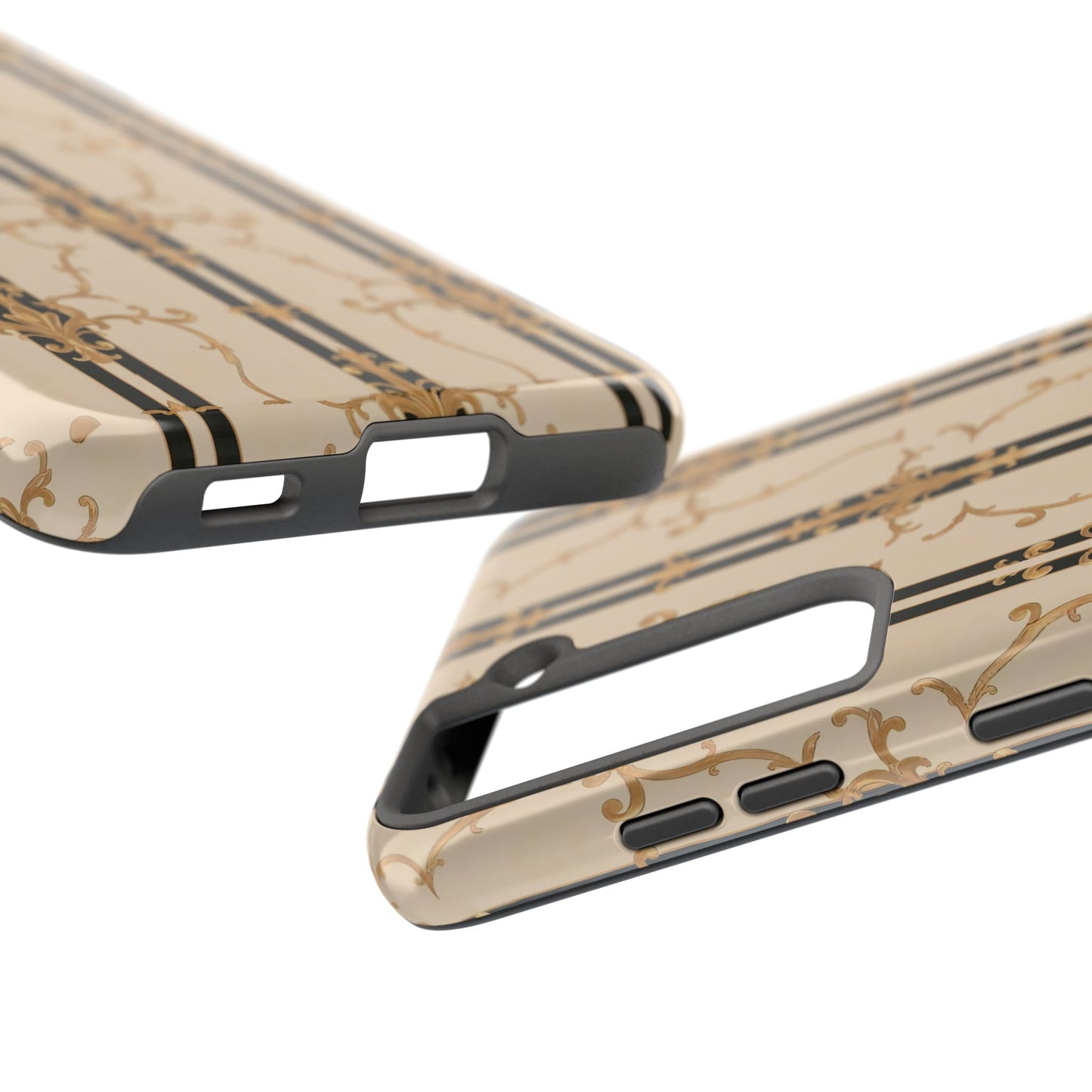 Elegantly Tough Phone Cases | Stylish Phone Covers, Durable Cases, Fashionable Accessories - Black & Beige Striped Damask