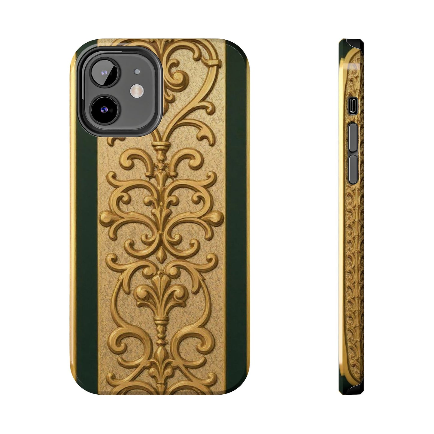 Elegant Teal Striped Gold Baroque Vintage Phone Case, Durable Cell Phone Cover, Floral Phone Protection, Personalized Gift Idea