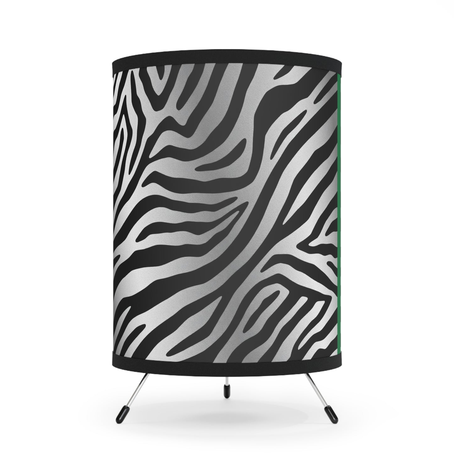Zebra Print Tripod Lamp - Modern Home Decor with High-Res Shades - Silver/Green Stripe