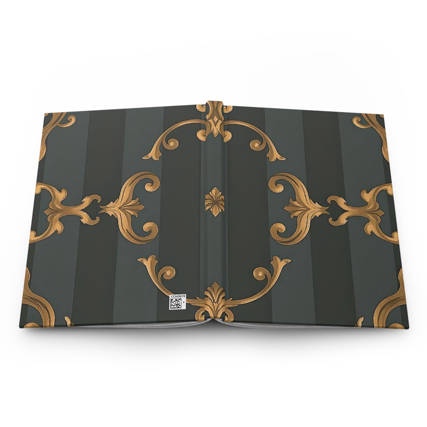 Elegant Gold Floral Hardcover Journal - Luxurious Writing Notebook - Gray Striped Baroque