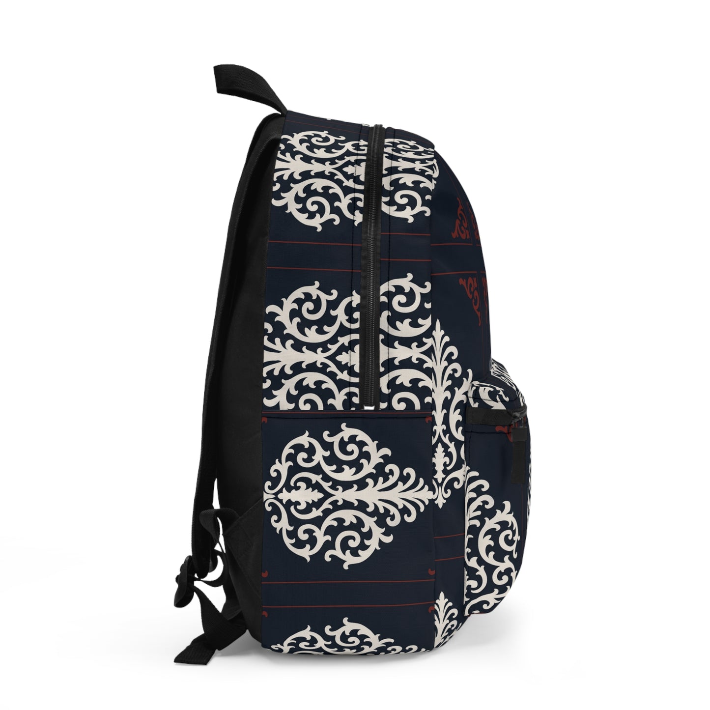 Dusk Blue-Maroon & White Baroque Pattern Backpack — Elegant Dusk Blue & White Vintage Baroque School Bag
