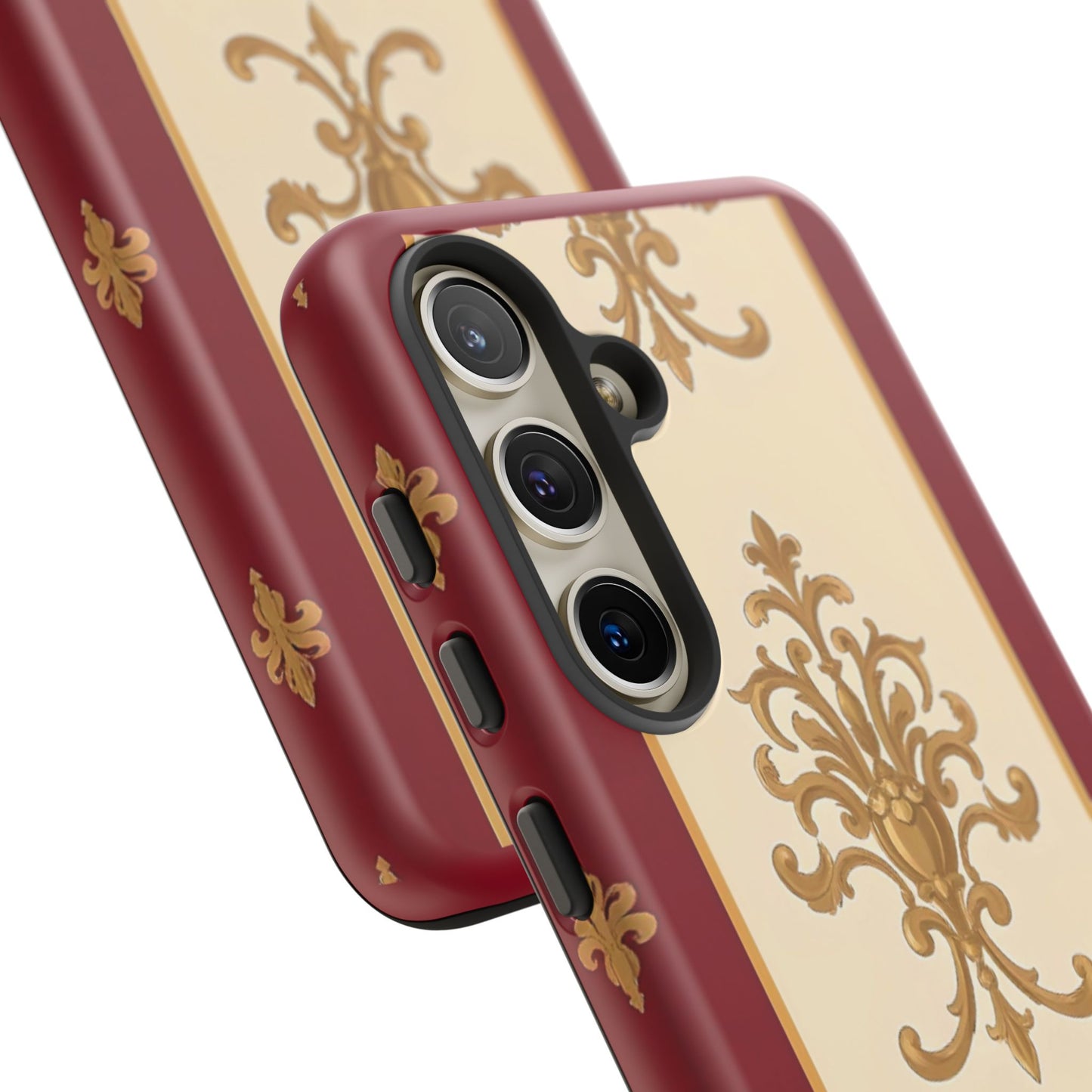 Elegant Floral Motif Phone Case - Tough Cases with Vintage Design - Dusk Red Striped Gold Damask