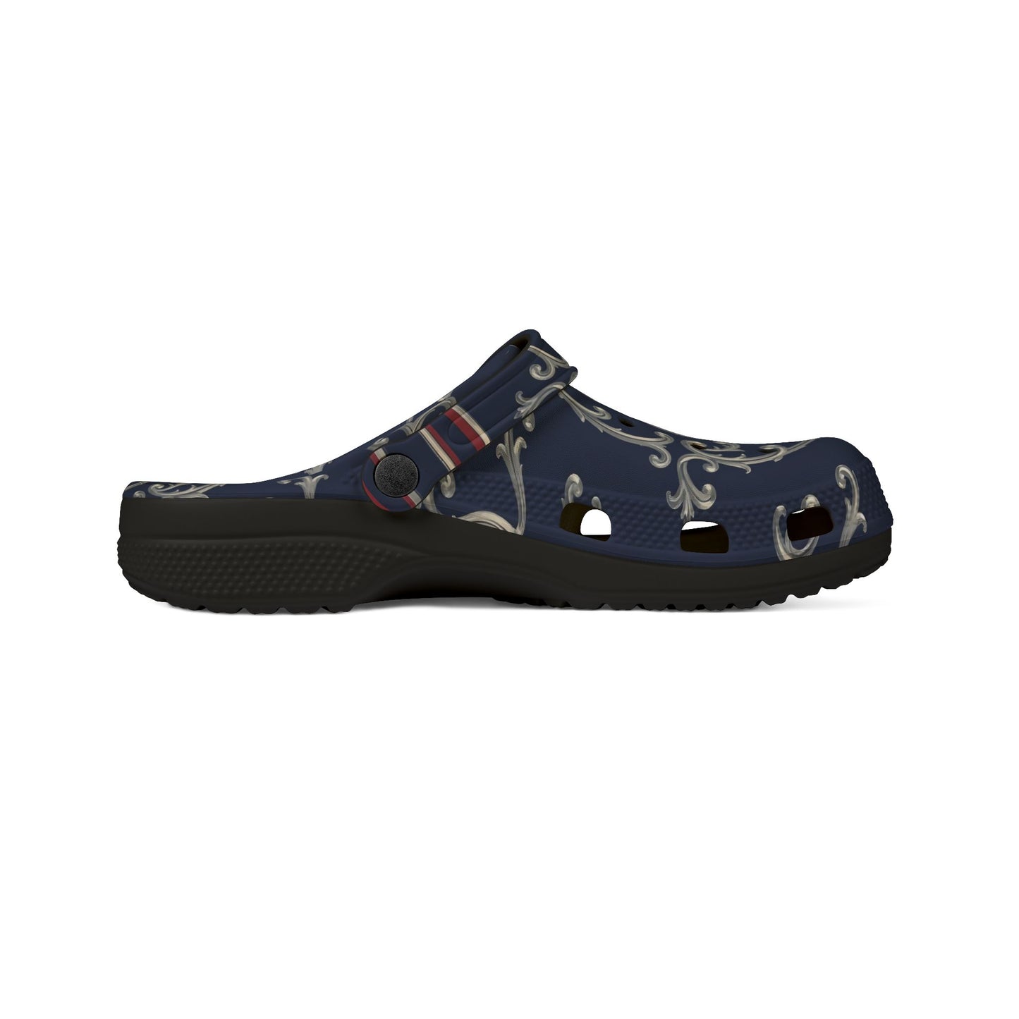 Stylish EVA Foam Clogs for Comfort and Fashion | Perfect for Garden, Home, Nursing, Gifts, Everyday Wear - Blue & Red Striped Silver Baroque
