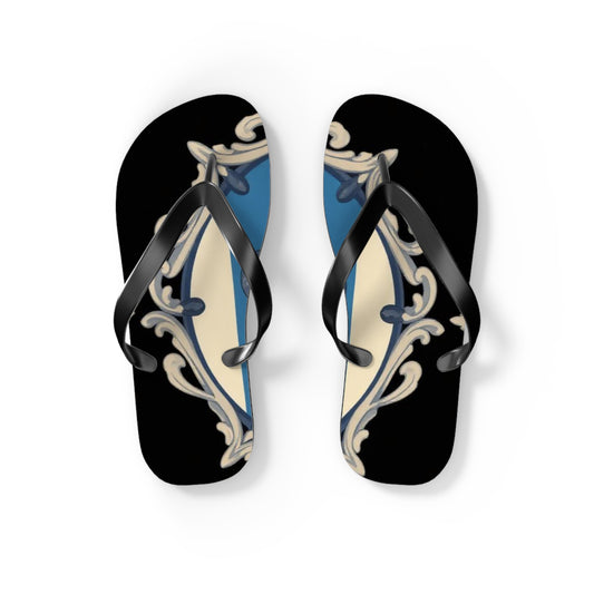 Stylish Blue & Alabaster Striped Baroque Beach Flip Flops, Summer Footwear, Vacation Sandals, Casual Footwear, Pool Party Essentials