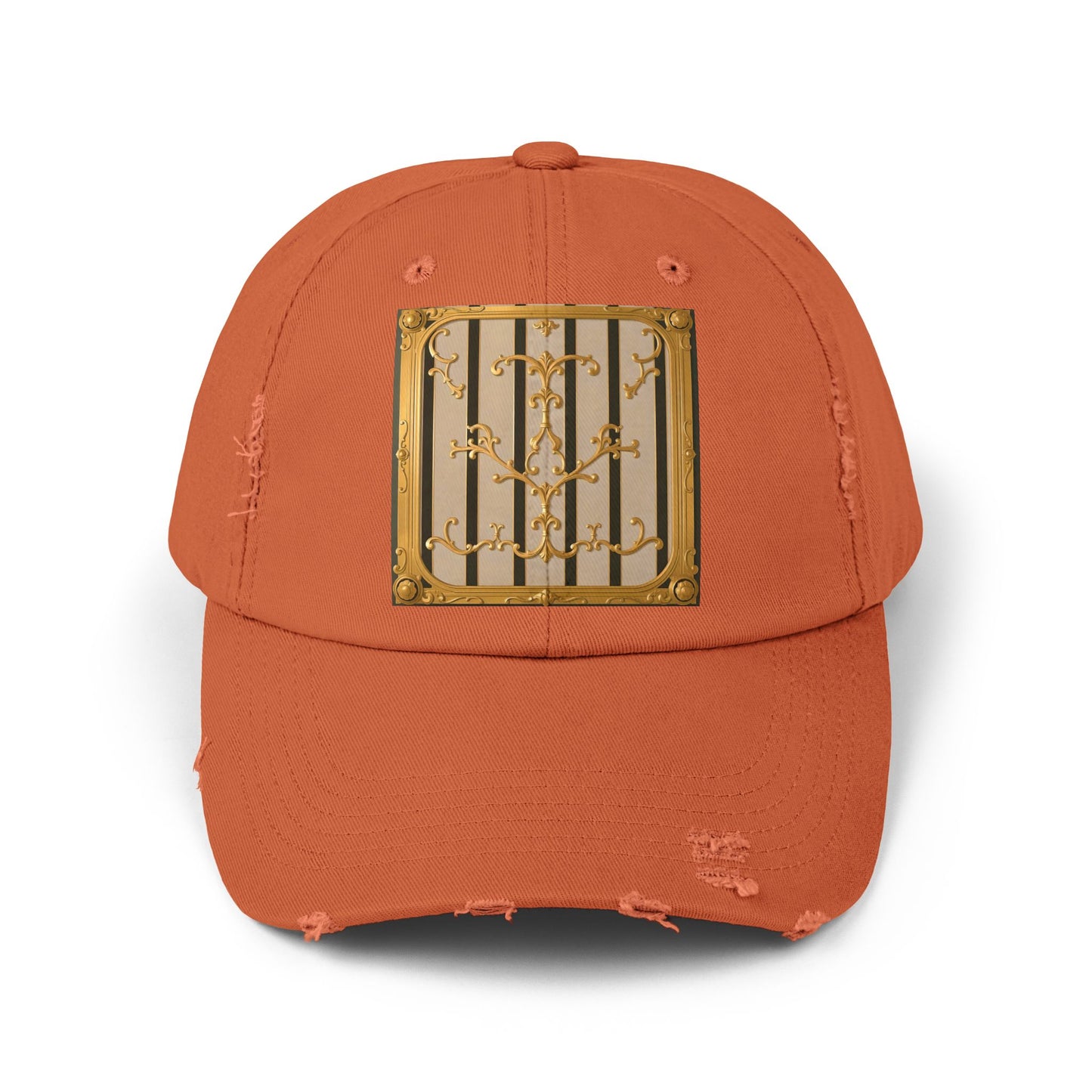 Unisex Distressed Cap - Beige Striped Gold Rococo