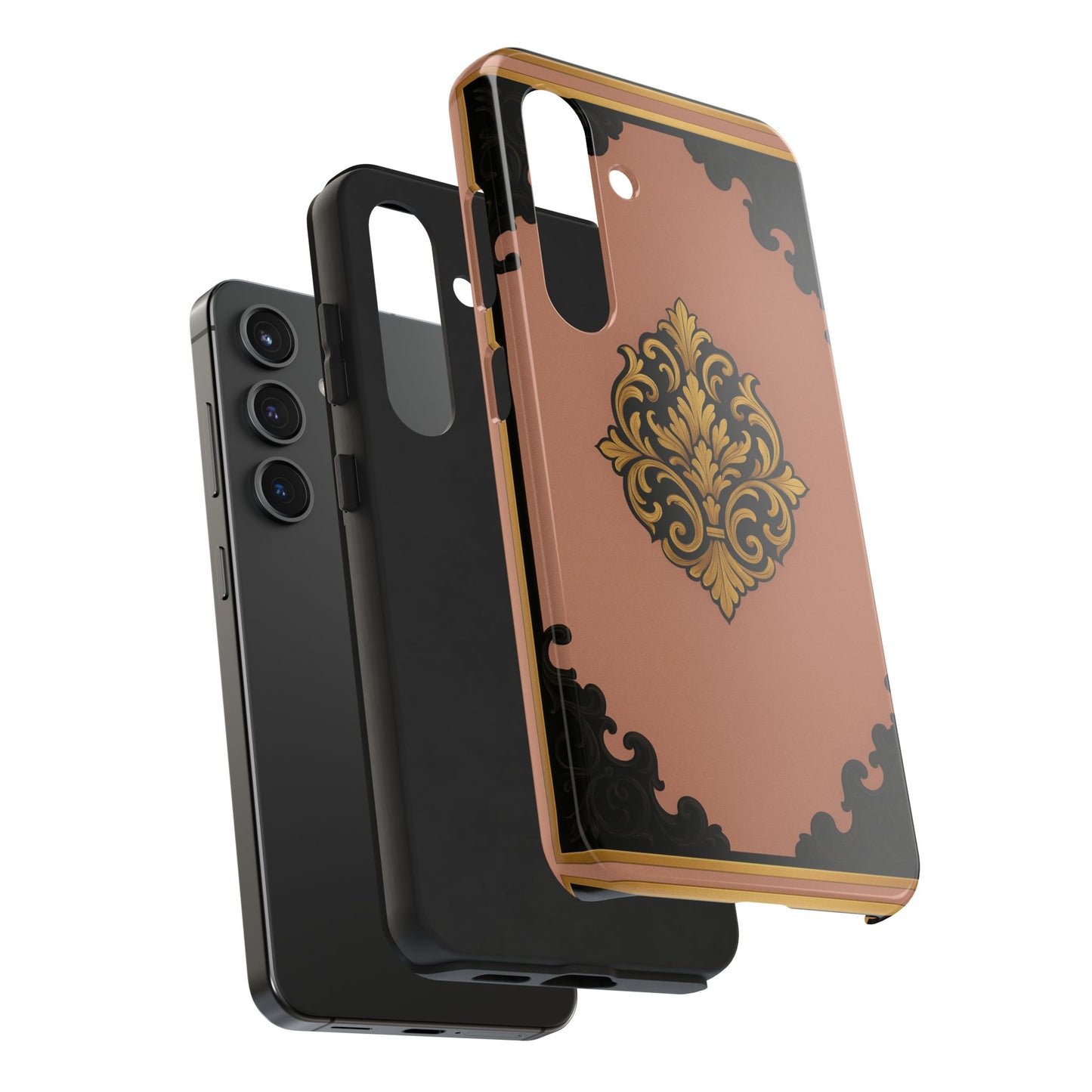 Mauve & Black-Gold Baroque Tough Phone Case — Ornate Protective iPhone Cover
