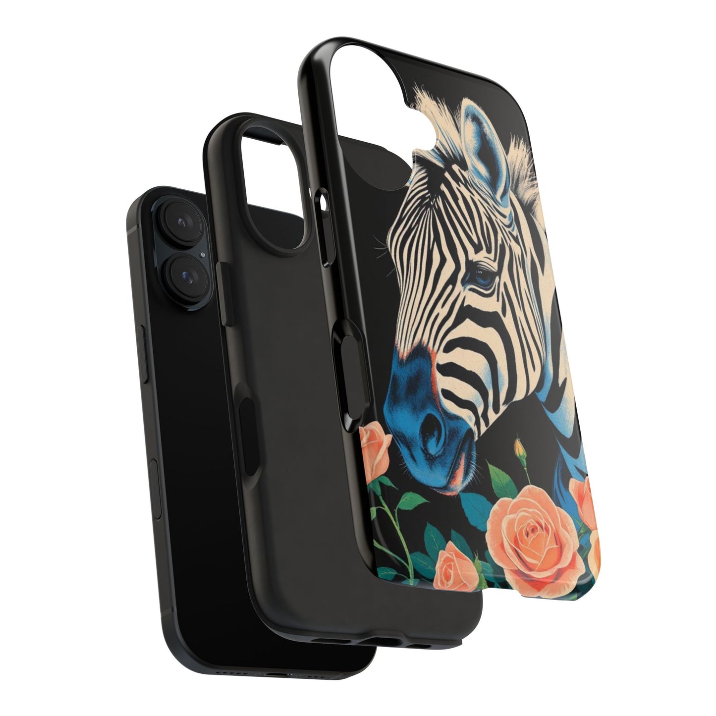 Zebra Tough Phone Case - Trendy Floral Design for Animal Lovers - Blue Zebra & Roses