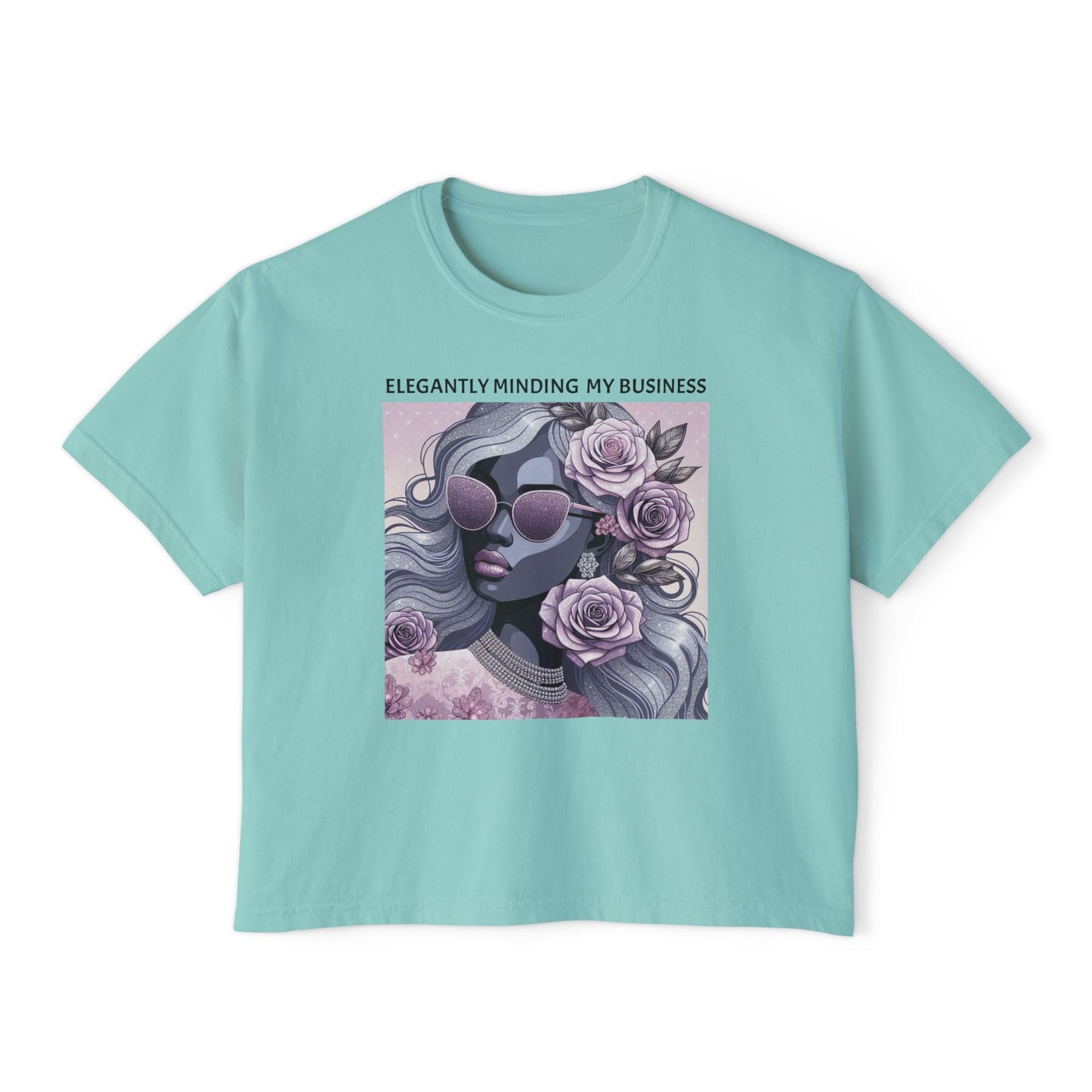 Elegant Women's Boxy Tee - 'Elegantly Minding My Business' Floral Design
