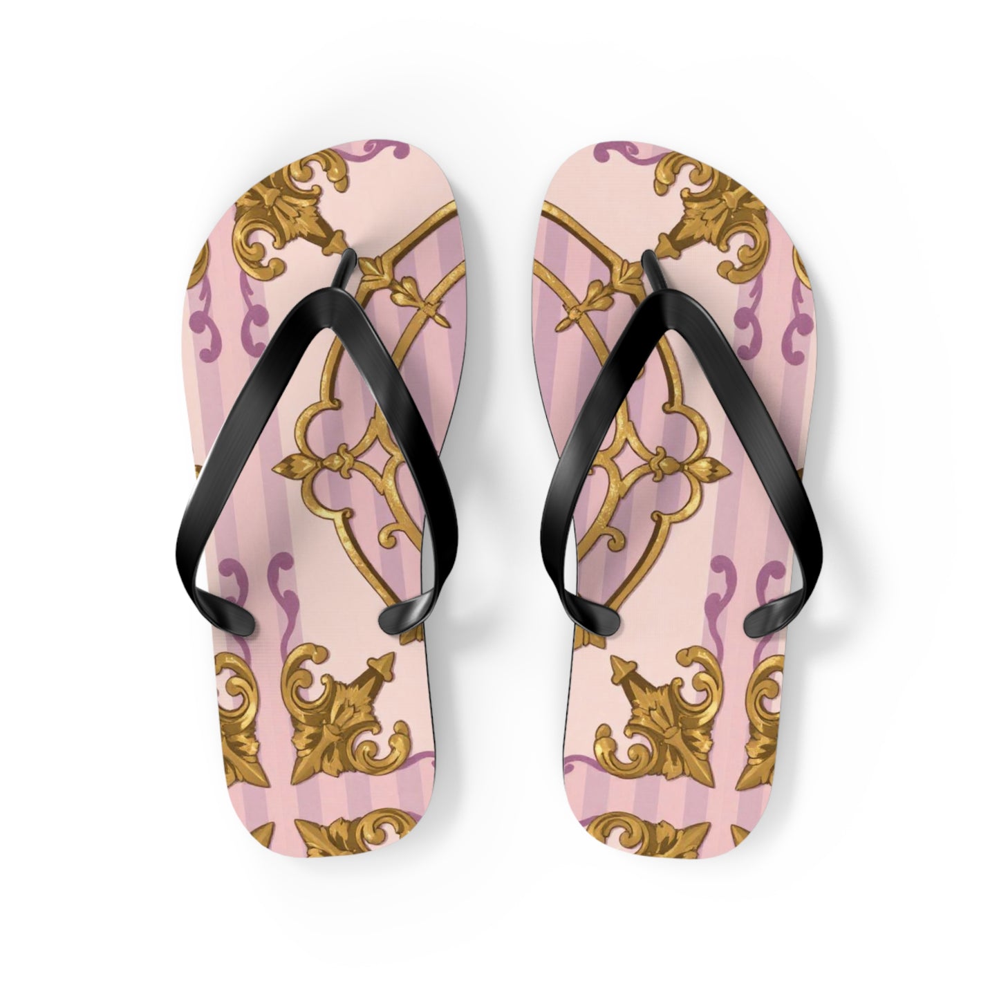 Elegant Lavender & Alabaster Striped Gold Baroque Flip Flops - Perfect for Summer Days, Beach Trips, Pool Parties, Vacation, and Relaxing at Home