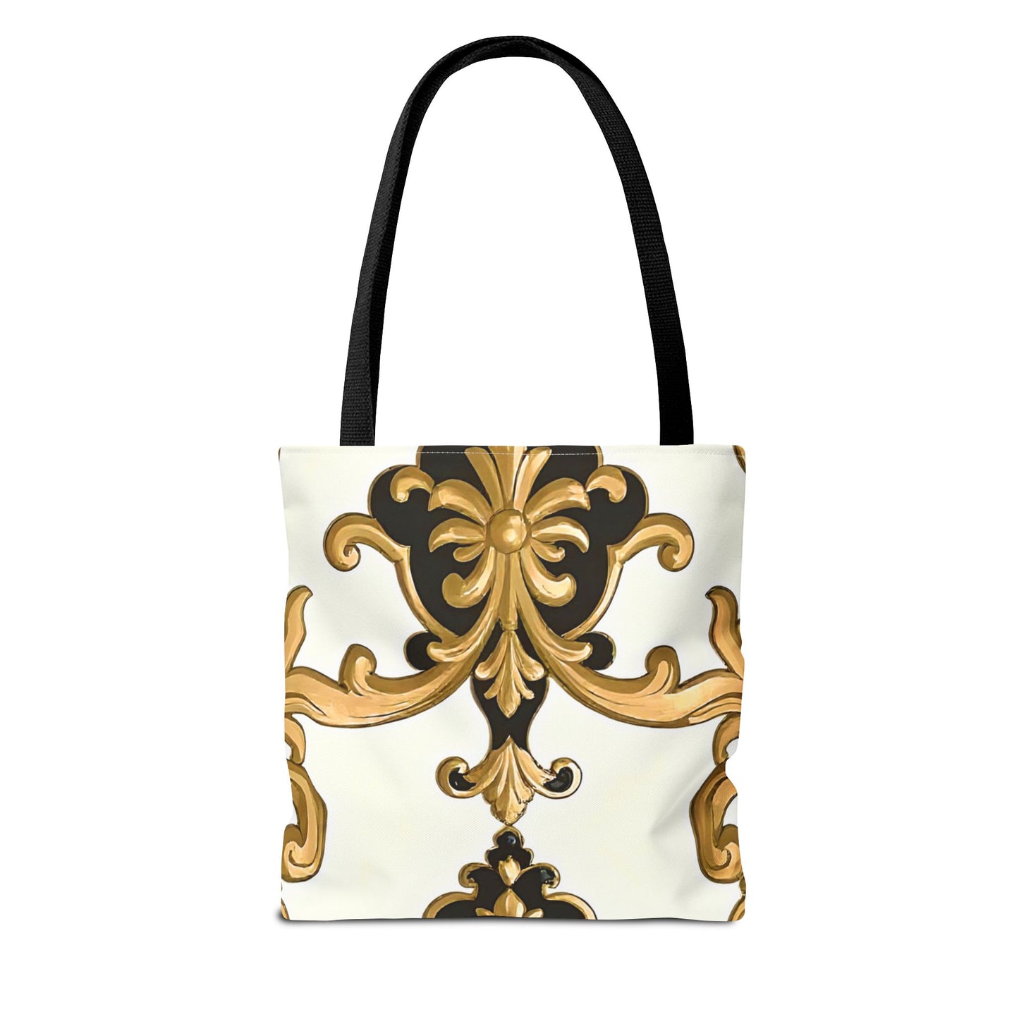 Elegant Floral Tote Bag | Stylish Reusable Bag for Everyday Use, Gift for Her, Shopping, Beach, Travel, Eco-Friendly - Black & Gold Rococo