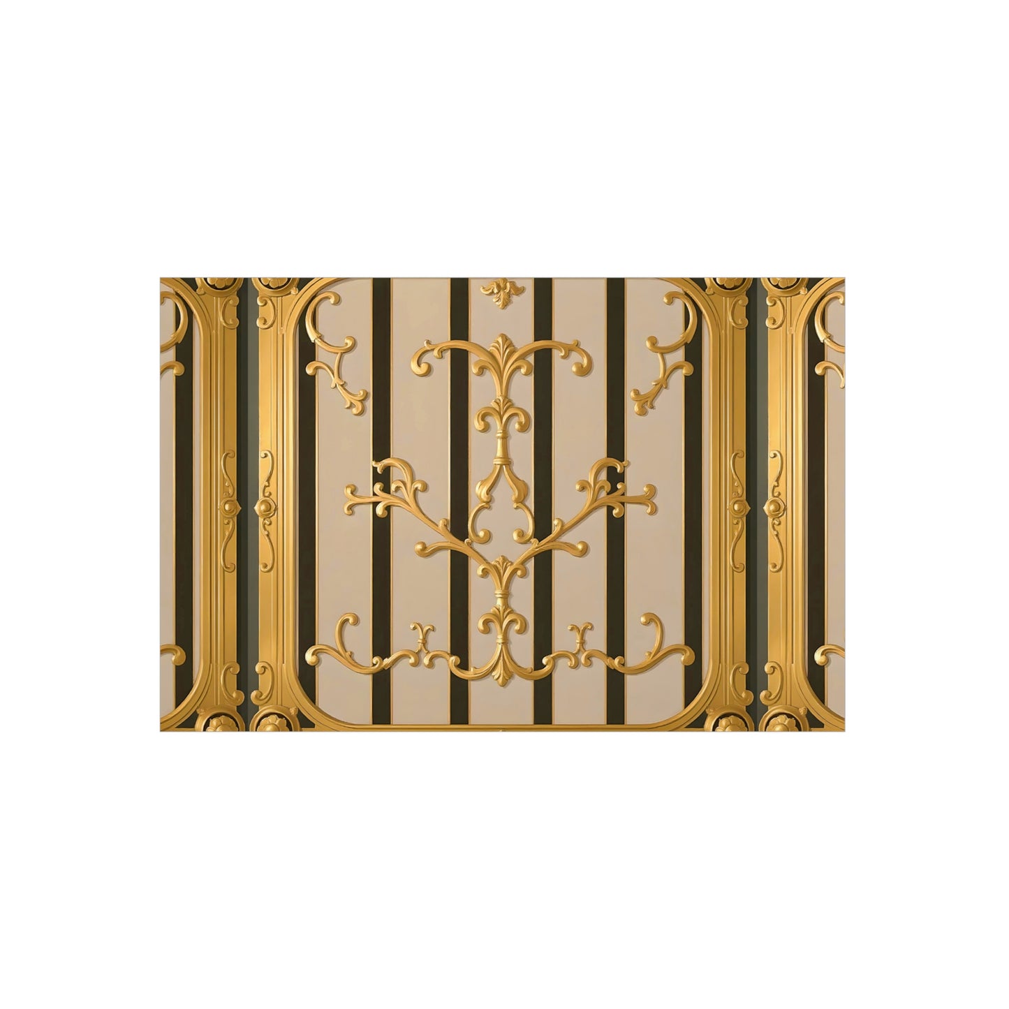 Ornate Foam Board Wall Art, Elegant Home Decor, Decorative Foam Panel, Gift for Homeowners, Wedding Decor Ideas - Beige Striped Gold Rococo