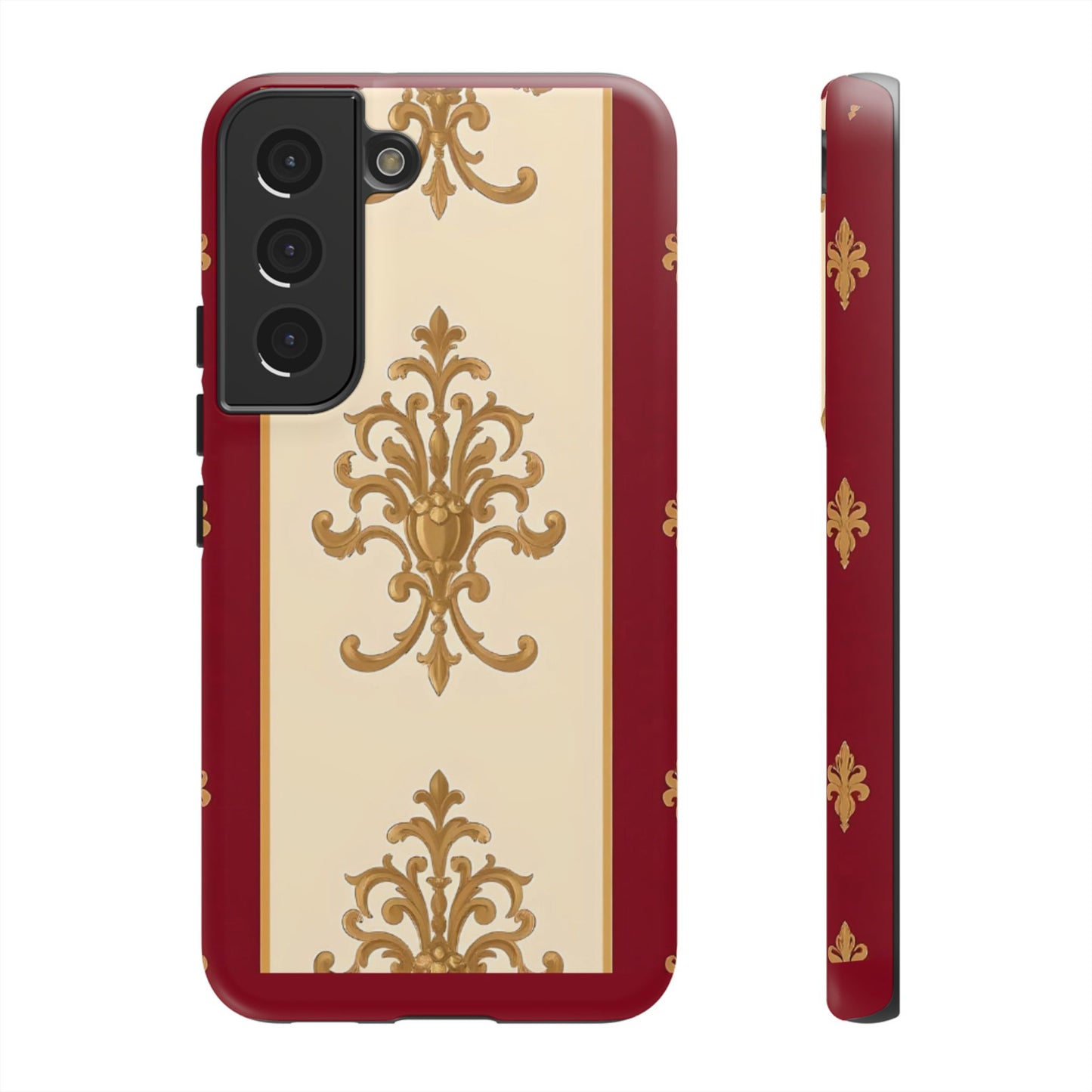 Elegant Floral Motif Phone Case - Tough Cases with Vintage Design - Dusk Red Striped Gold Damask