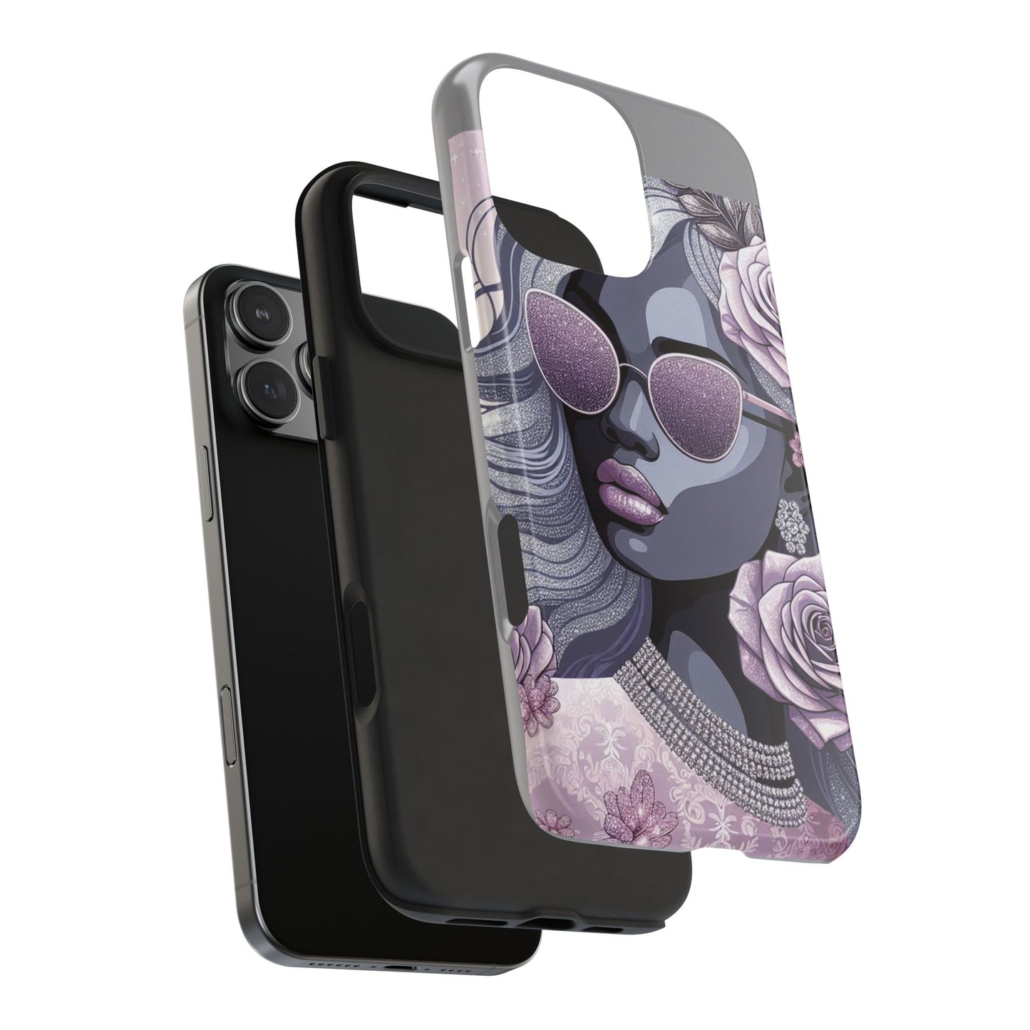 Glamorous Floral Tough Phone Case - Chic Protection for Trendsetters - Lilac & Lavender