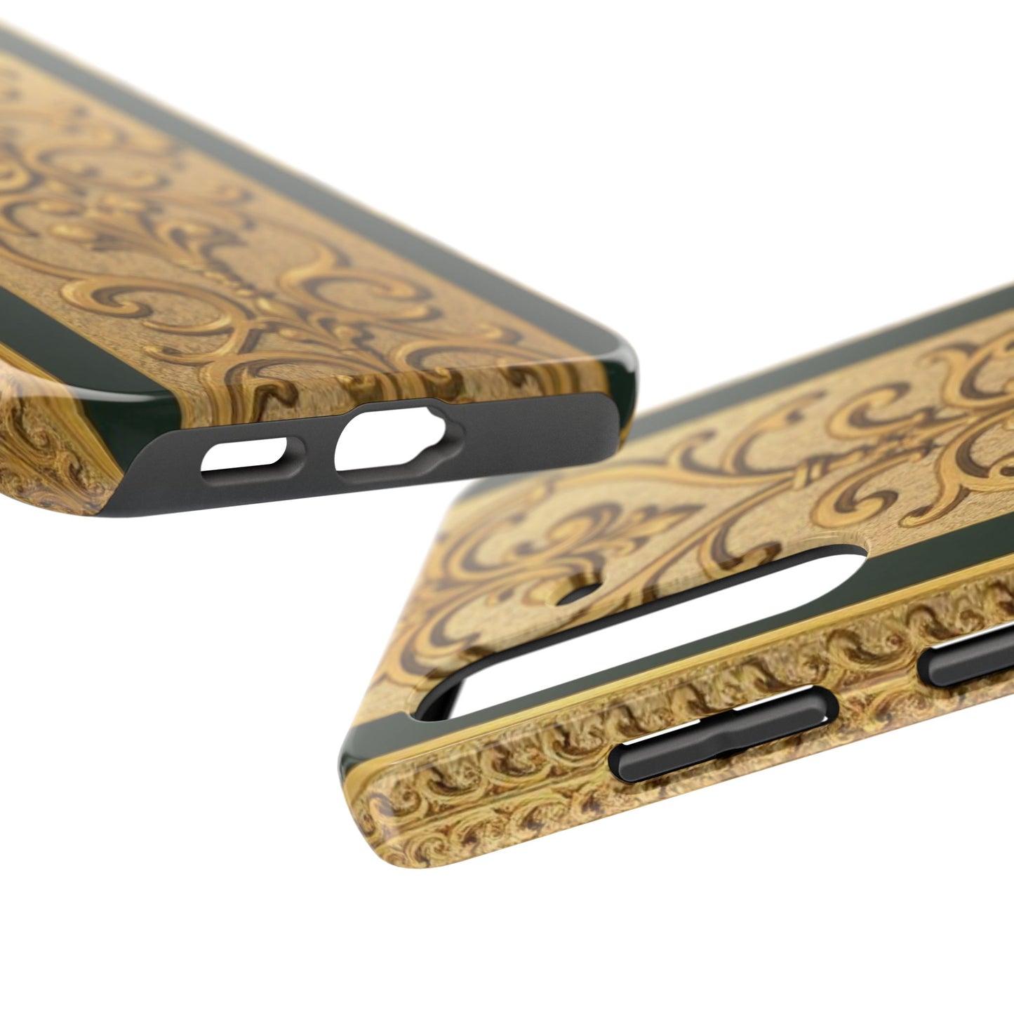 Elegant Teal Striped Gold Baroque Vintage Phone Case, Durable Cell Phone Cover, Floral Phone Protection, Personalized Gift Idea