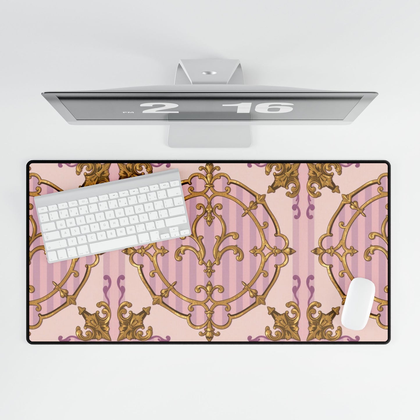 Chic Lavender & Alabaster Striped Gold Baroque Decorative Desk Mats | Elegant Office Decor, Stylish Desk Accessories, Gift for Home Office