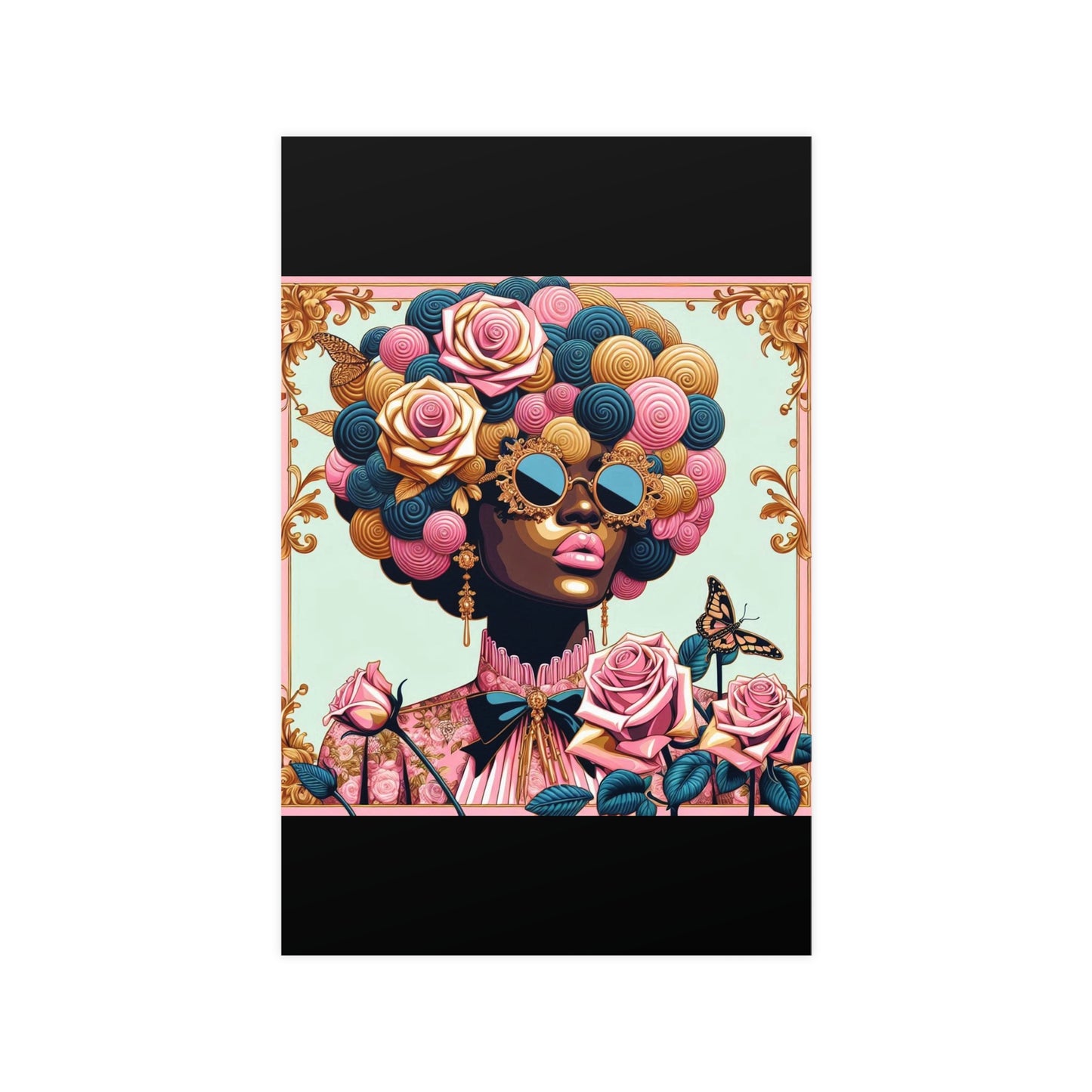 Vibrant Matte Art Posters, Wall Decor for Home, Boho Wall Art, Afrocentric Decor, Unique Gifts for Her - Lady In Pink Baroque