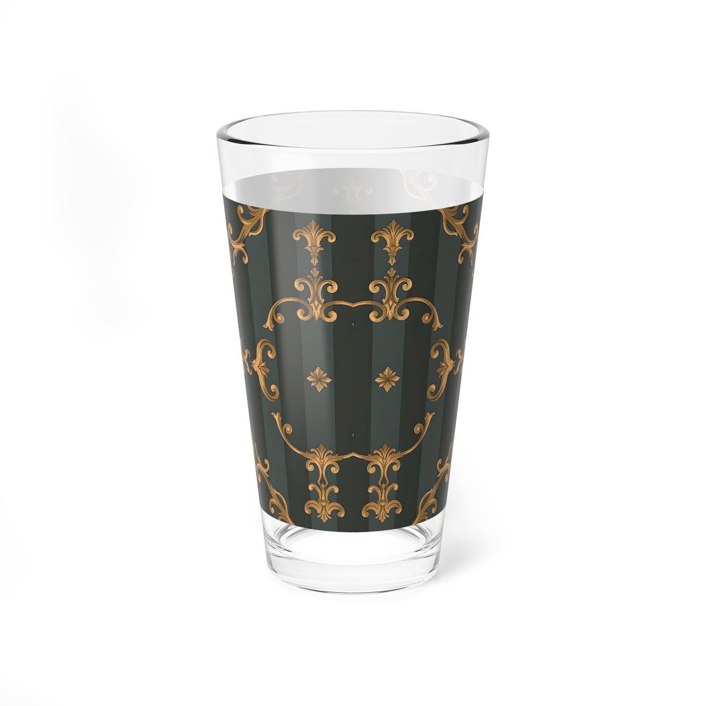 Elegant 16oz Mixing Glass with Vintage - Gray Striped Baroque Design