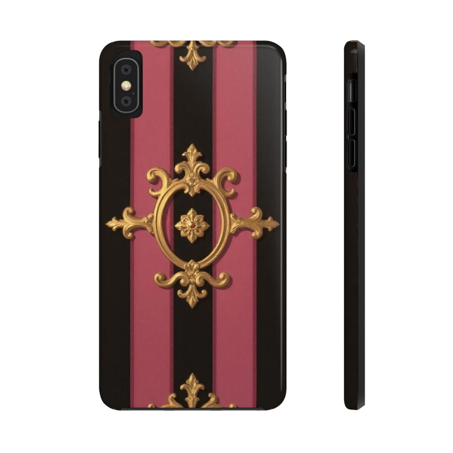 Elegant Black & Mauve Striped Gold Baroque Tough Phone Cases, Luxe Phone Covers, Fashionable Mobile Cases, Gift for Her, Holiday Phone Accessories