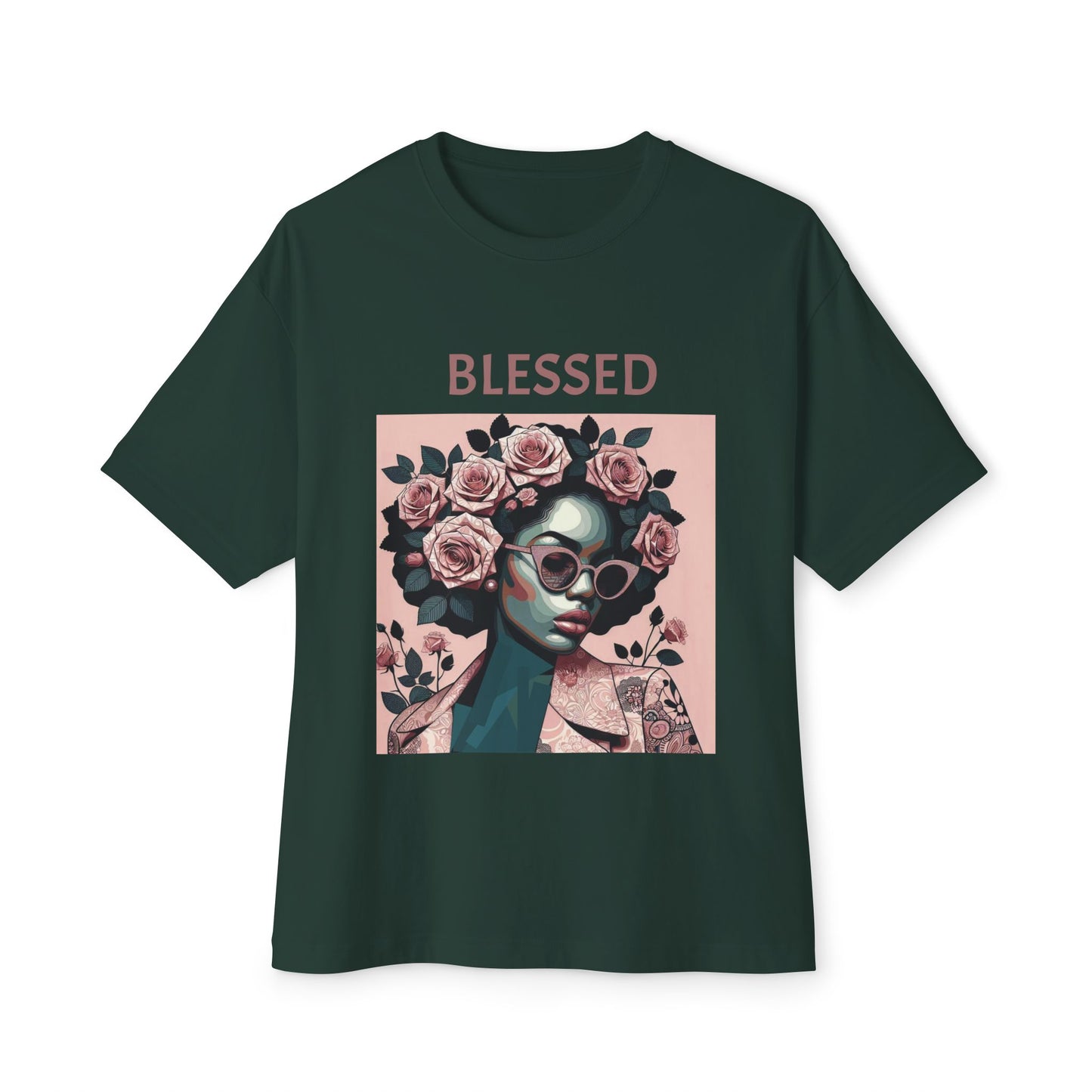 Unisex Oversized Boxy Tee - Blessed Floral Graphic Tee, Comfortable T-Shirt for Girls Night Out, Casual Summer Top, Gift for Her - Mauve Lettering