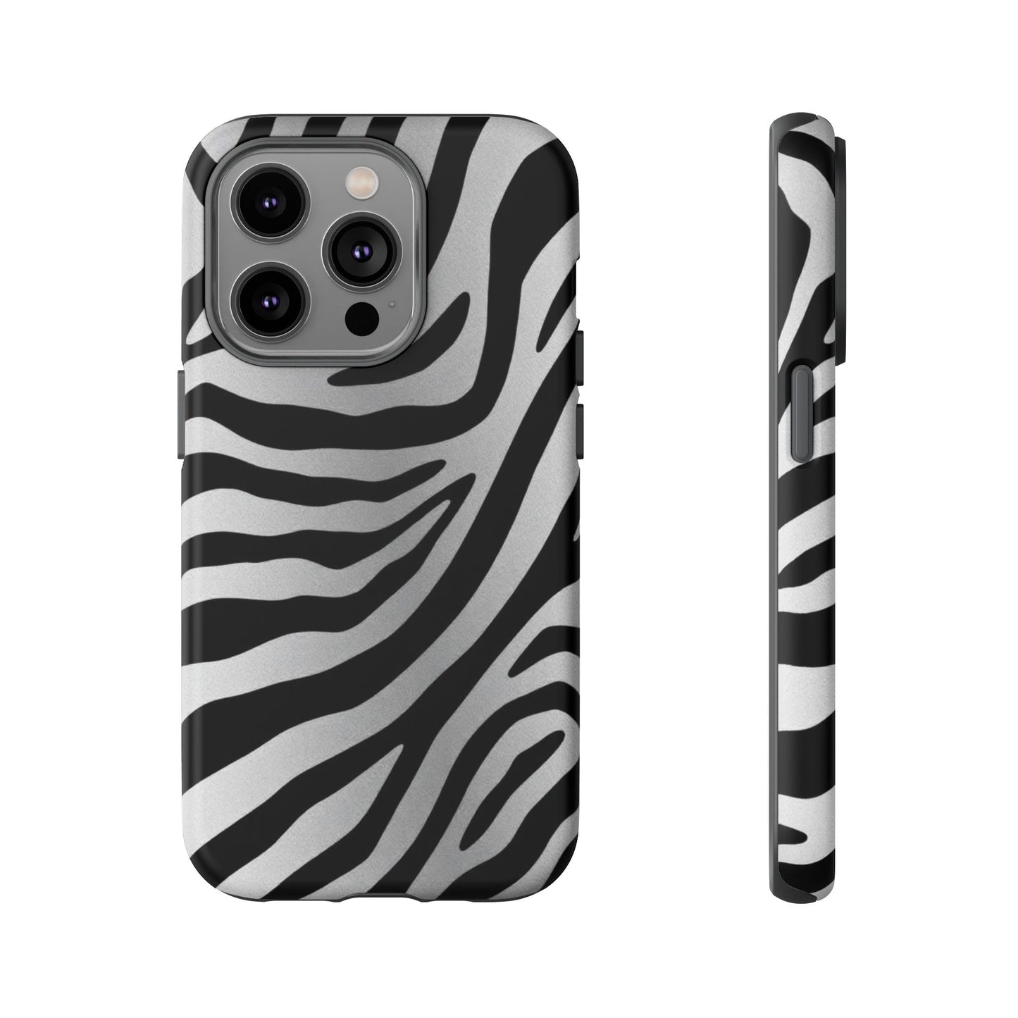 Zebra Print Tough Phone Case - Silver