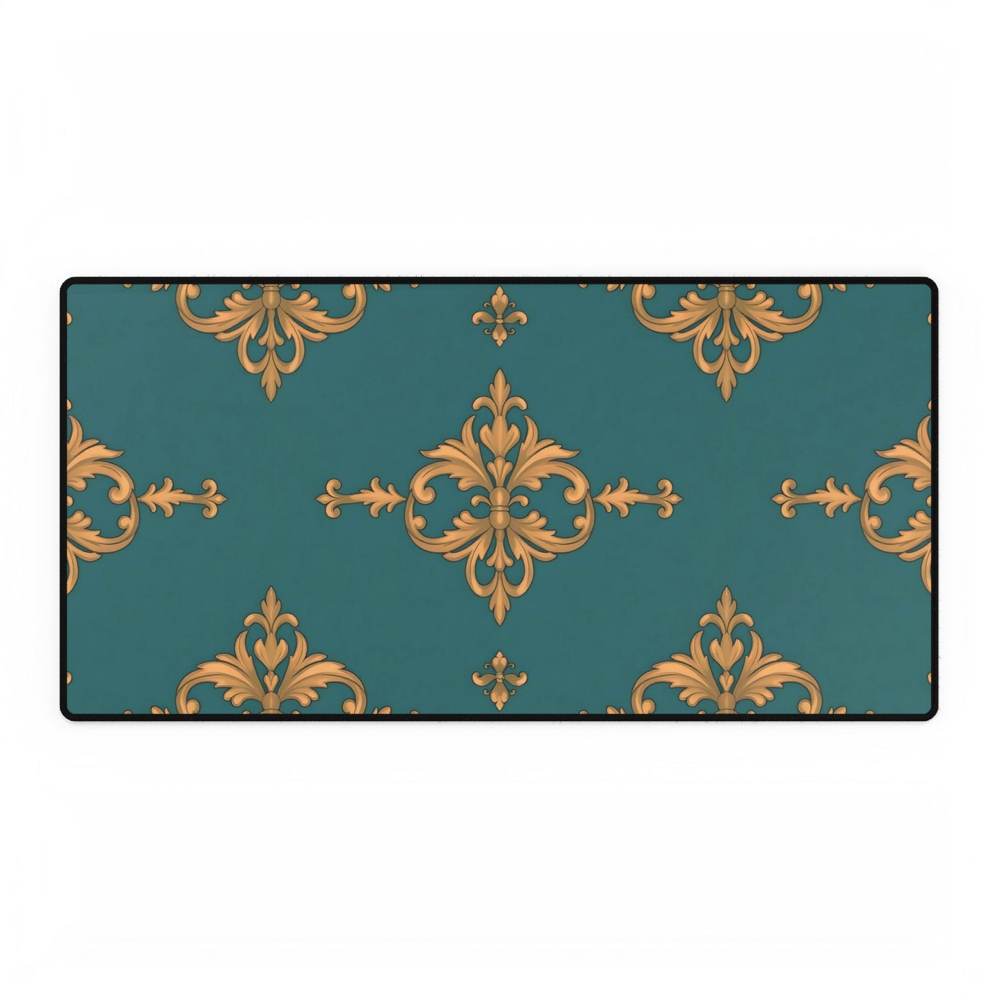 Elegant Floral Desk Mat for Home Office Decor - Teal & Gold Damask