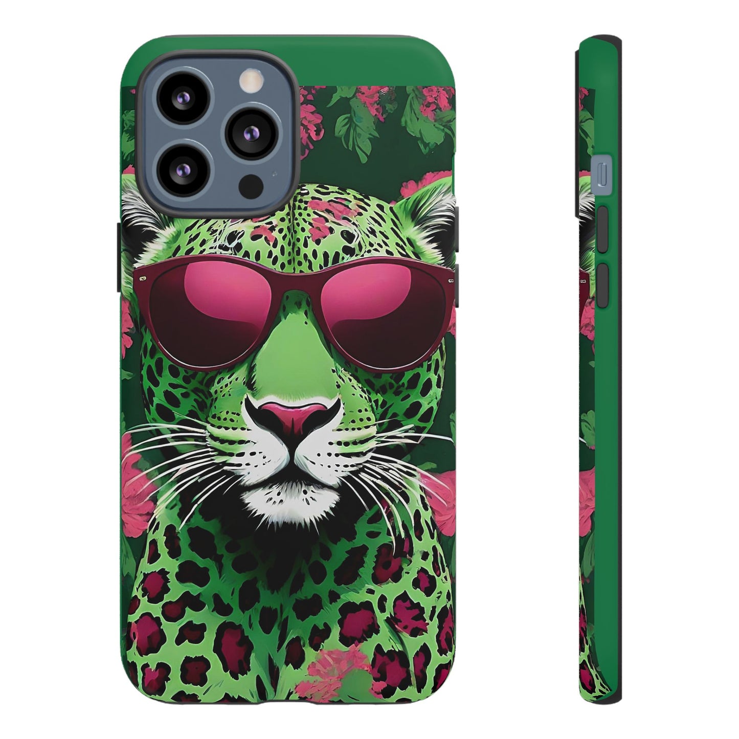 Phone Case - Lime Green & Burgundy Leopard In Sunglasses Design