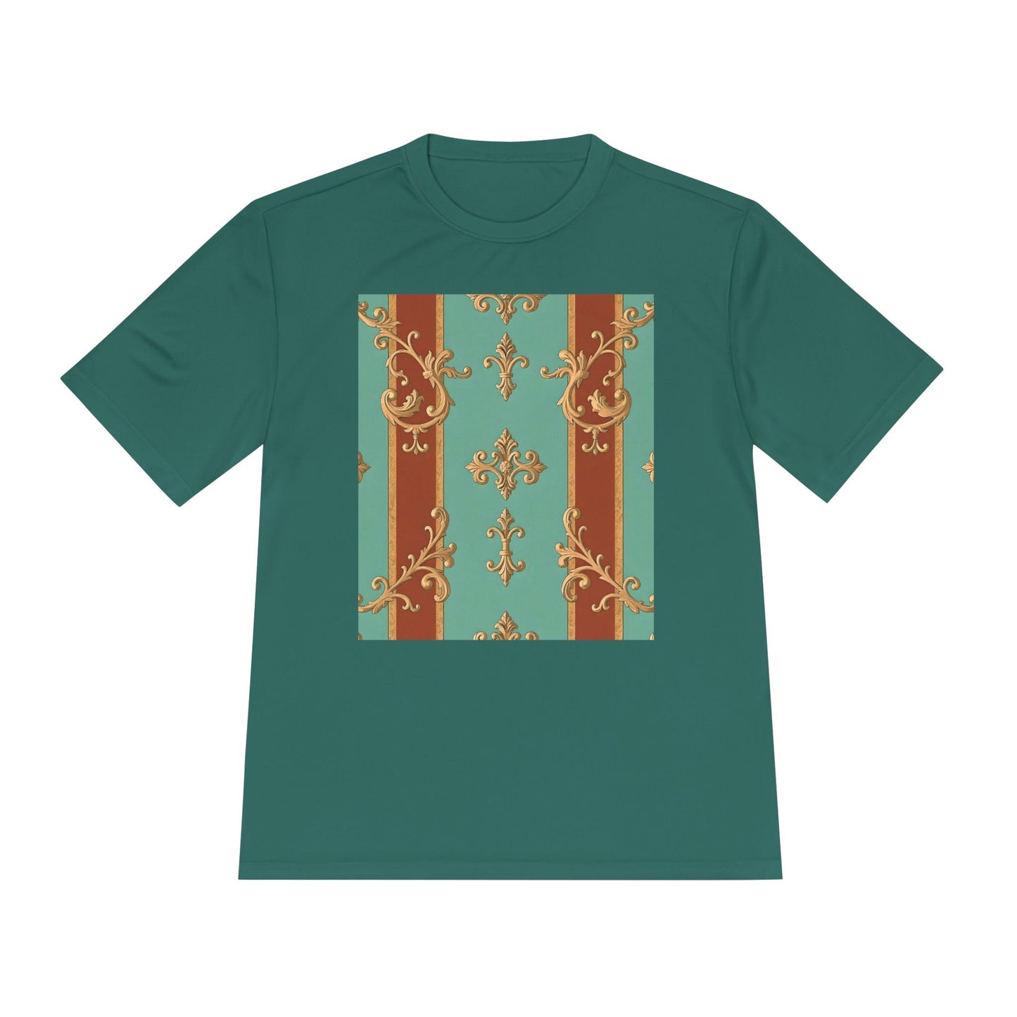 Elegant Patterned Unisex Moisture Wicking Tee - Stylish Activewear for All Occasions - Rust & Mint Aqua Striped Baroque