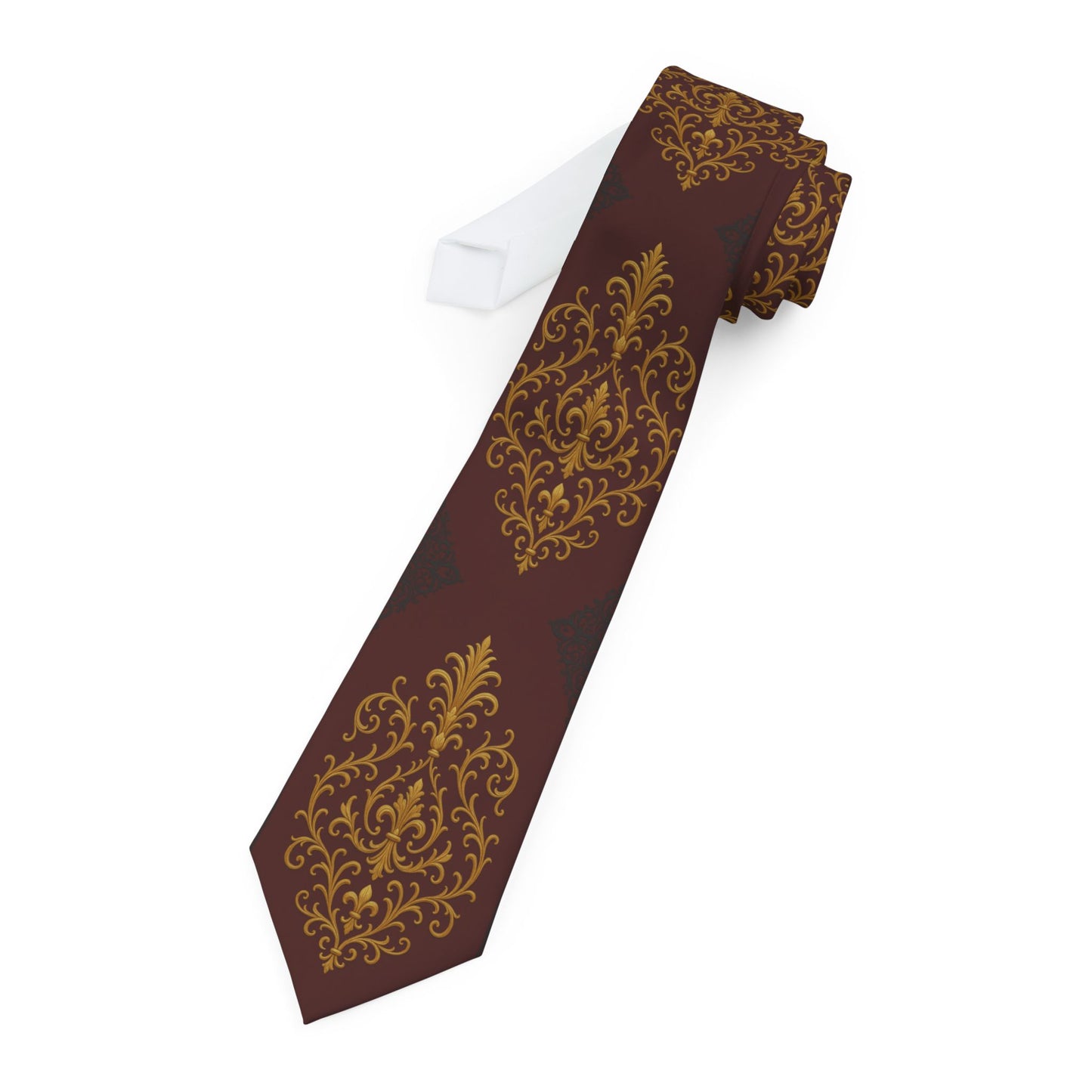 Dusk Burgundy-Black & Gold Baroque Necktie — Vintage Baroque Pattern Tie for Weddings & Formal Events