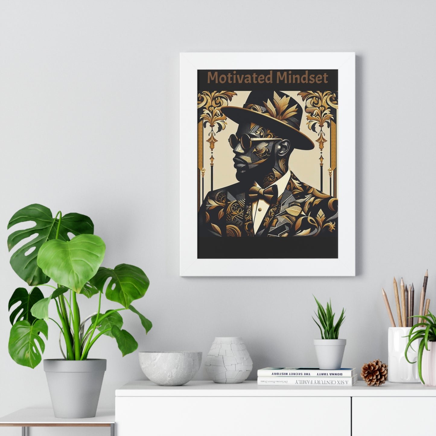 Motivated Mindset Framed Vertical Poster | Inspirational Wall Art, Office Decor, Motivational Gift, Home Decor, Black Art