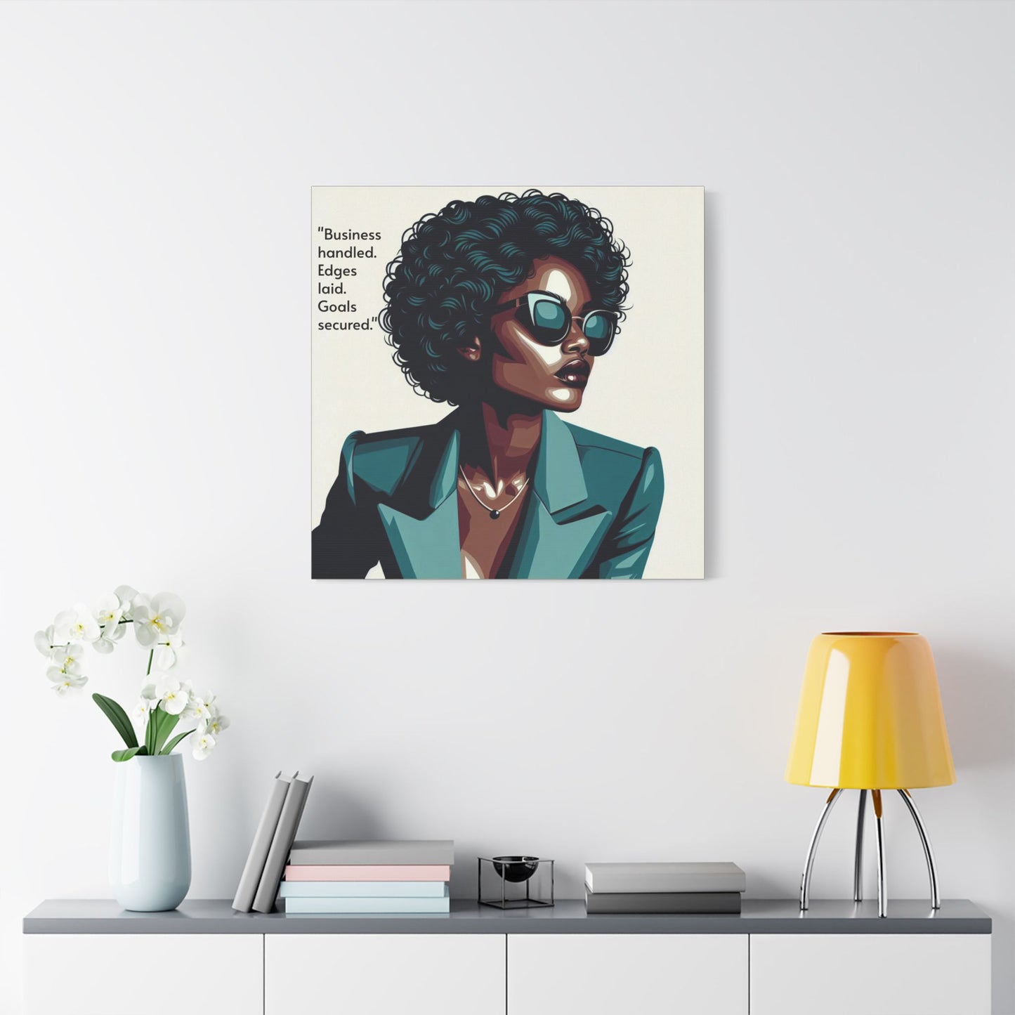 Afro Art Print Canvas, Wall Decor, Satin Stretched Canvas, African American Art, Office Decor, Home Decor - "Business handled."