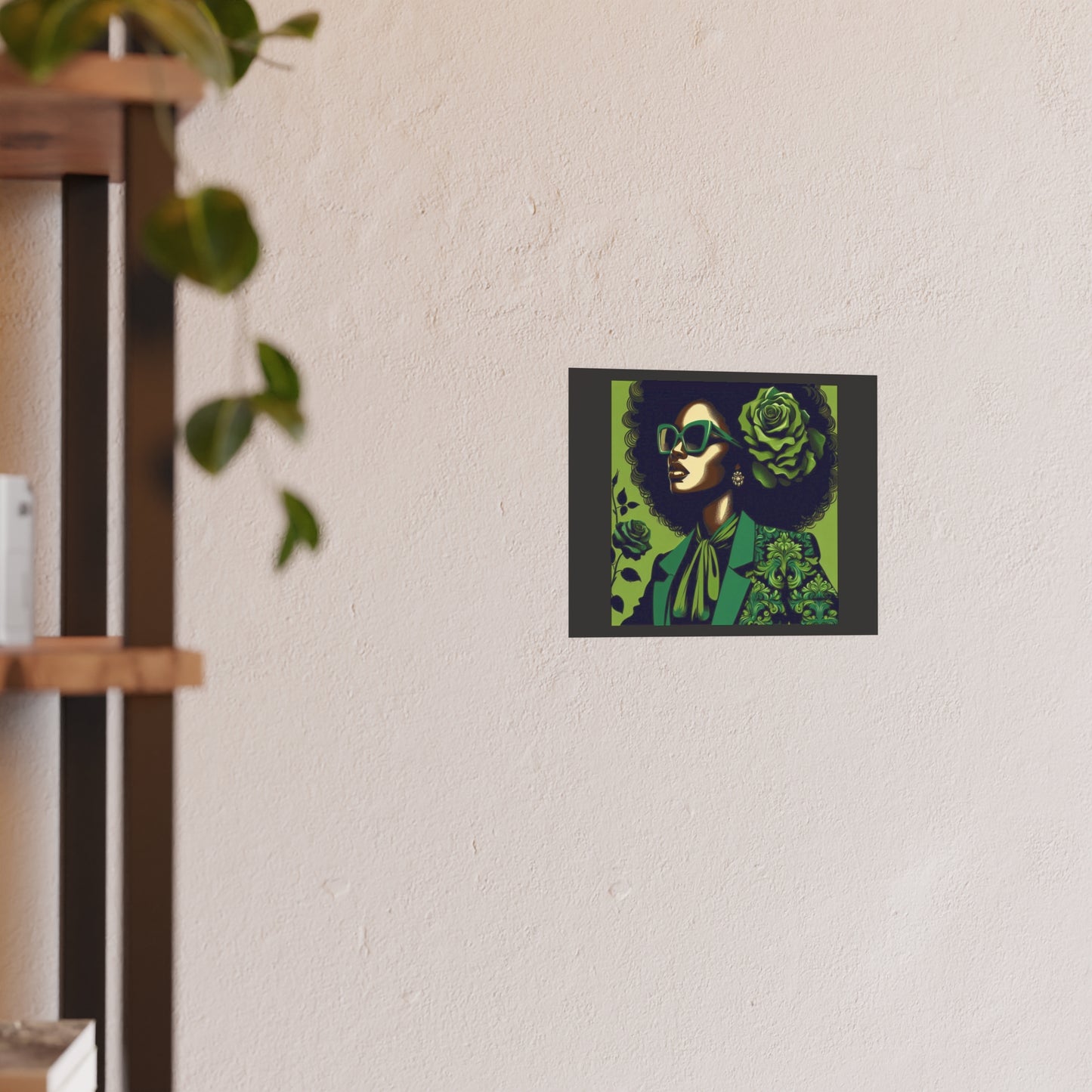 Chic Afrocentric Art Poster, Vibrant Wall Décor, Stylish Home Decoration, Damask Chic Art Print - Lady In Green Damask