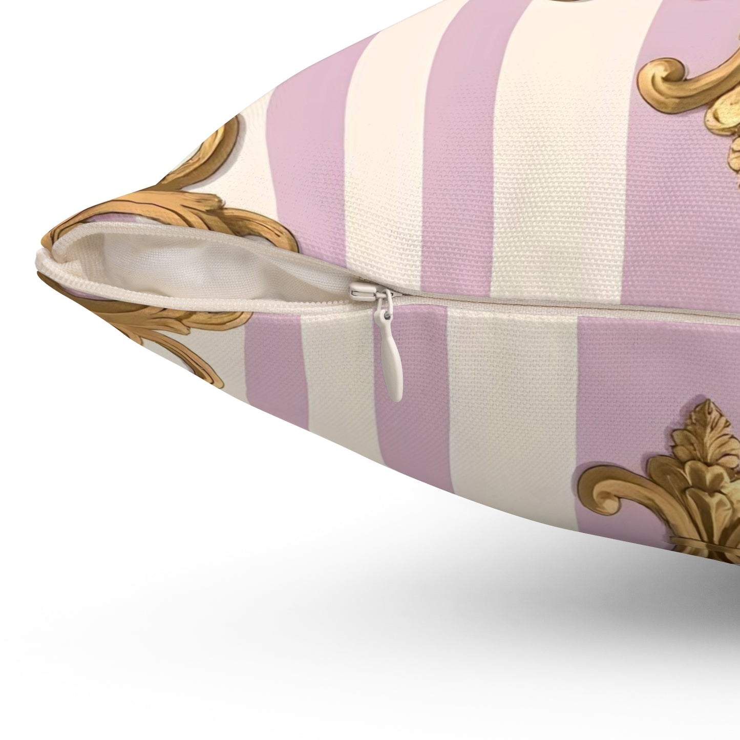 Elegant Decorative Pillow, Luxurious Home Decor, Shabby Chic Accent Cushion, Gift for Hostess - Lilac & Alabaster Striped Gold Baroque