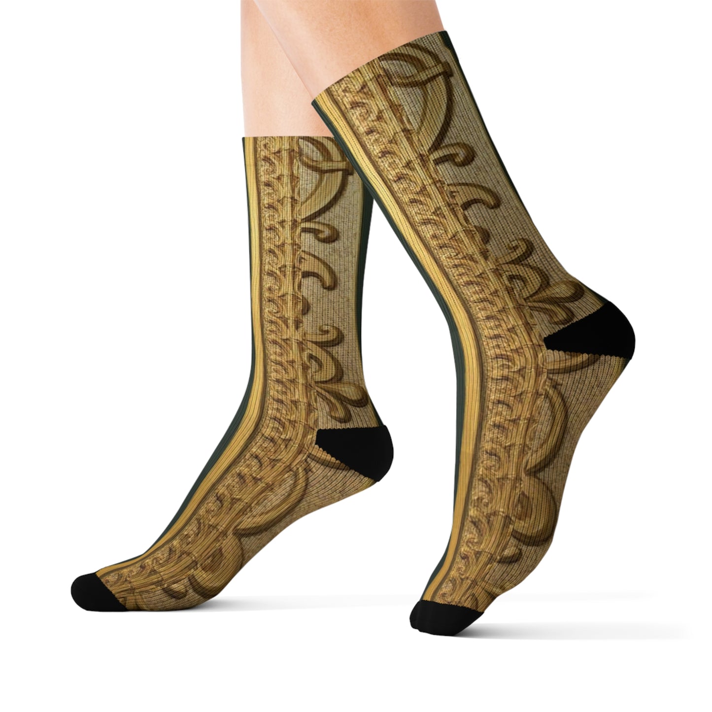Elegant Teal Striped Gold Baroque Sublimation Socks, Fashion Accessories for Everyday, Gift for Her, Cozy Footwear, Wedding Socks