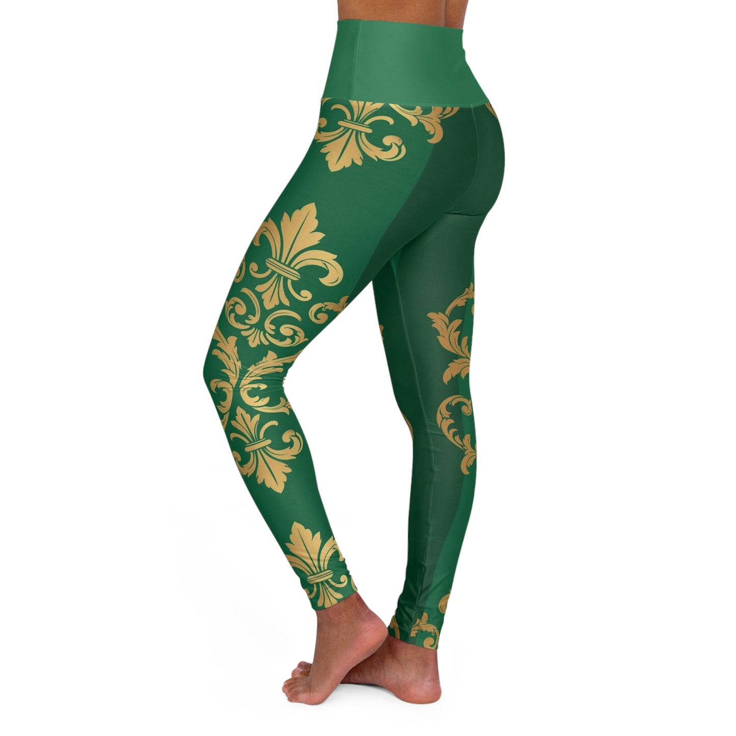 Green Striped Gold Baroque High-Waisted Yoga Leggings