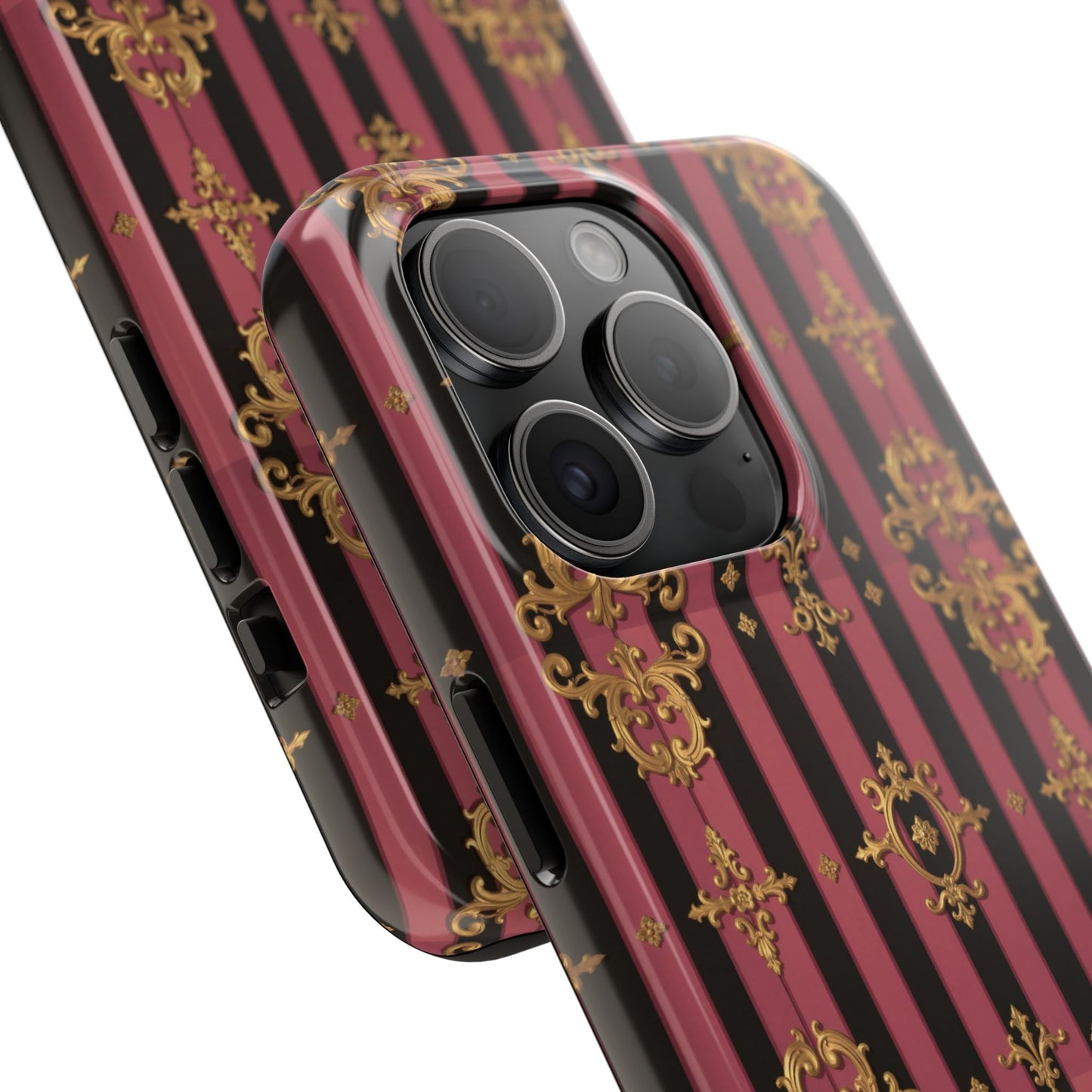 Elegant Black & Mauve Striped Gold Baroque Phone Case, Tough Phone Cases, Stylish Protective Cover, Unique Gift, Luxe Phone Accessories