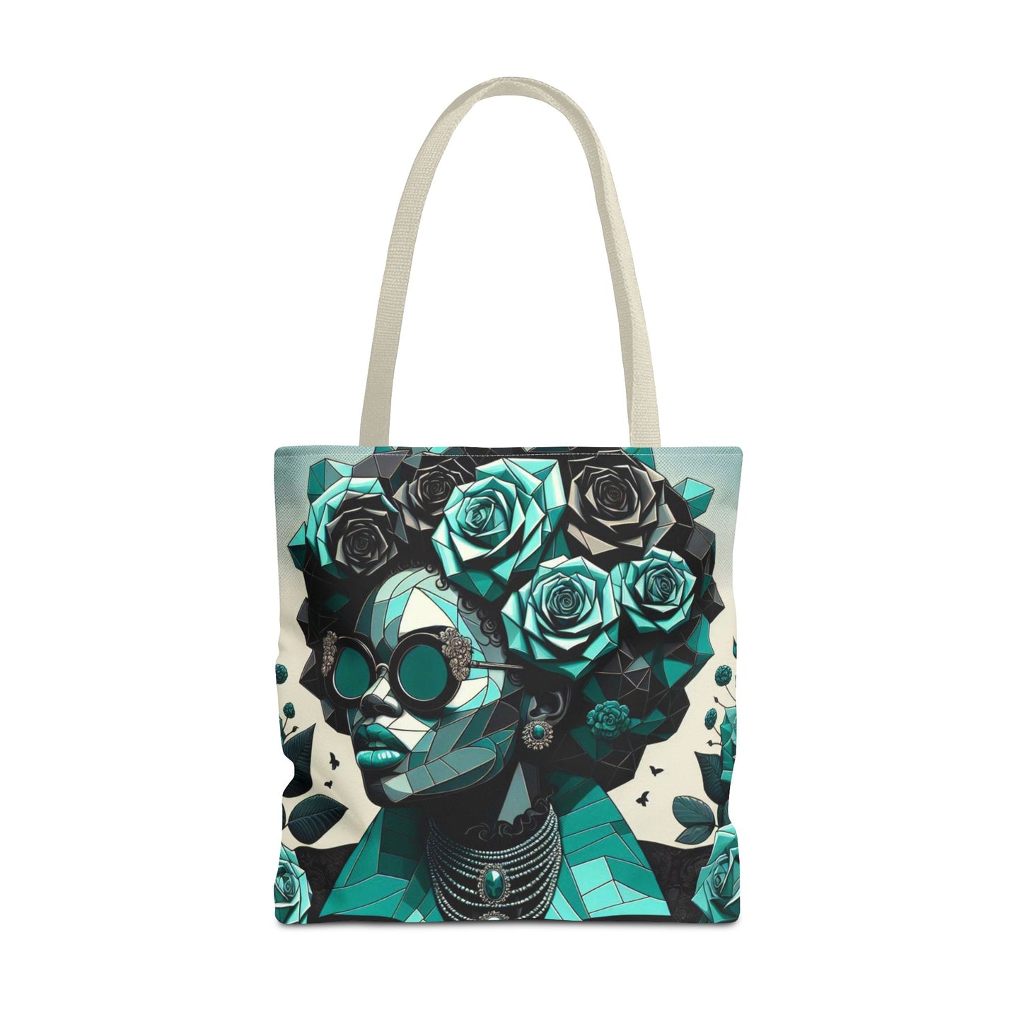Chic Floral Tote Bag - Stylish Eco-Friendly Handbag for Everyday Use, Perfect for Gifts, Shopping, Beach, Art Lovers - Turquoise & Black Roses Lady