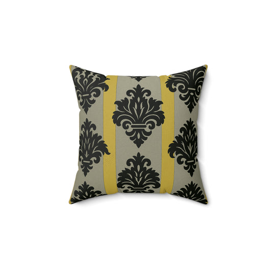 Elegant Faux Suede Pillow, Home Decor Accent, Baroque Design Cushion, Gift for Her, Modern Living Room - Silver & Gold Striped Black Baroque