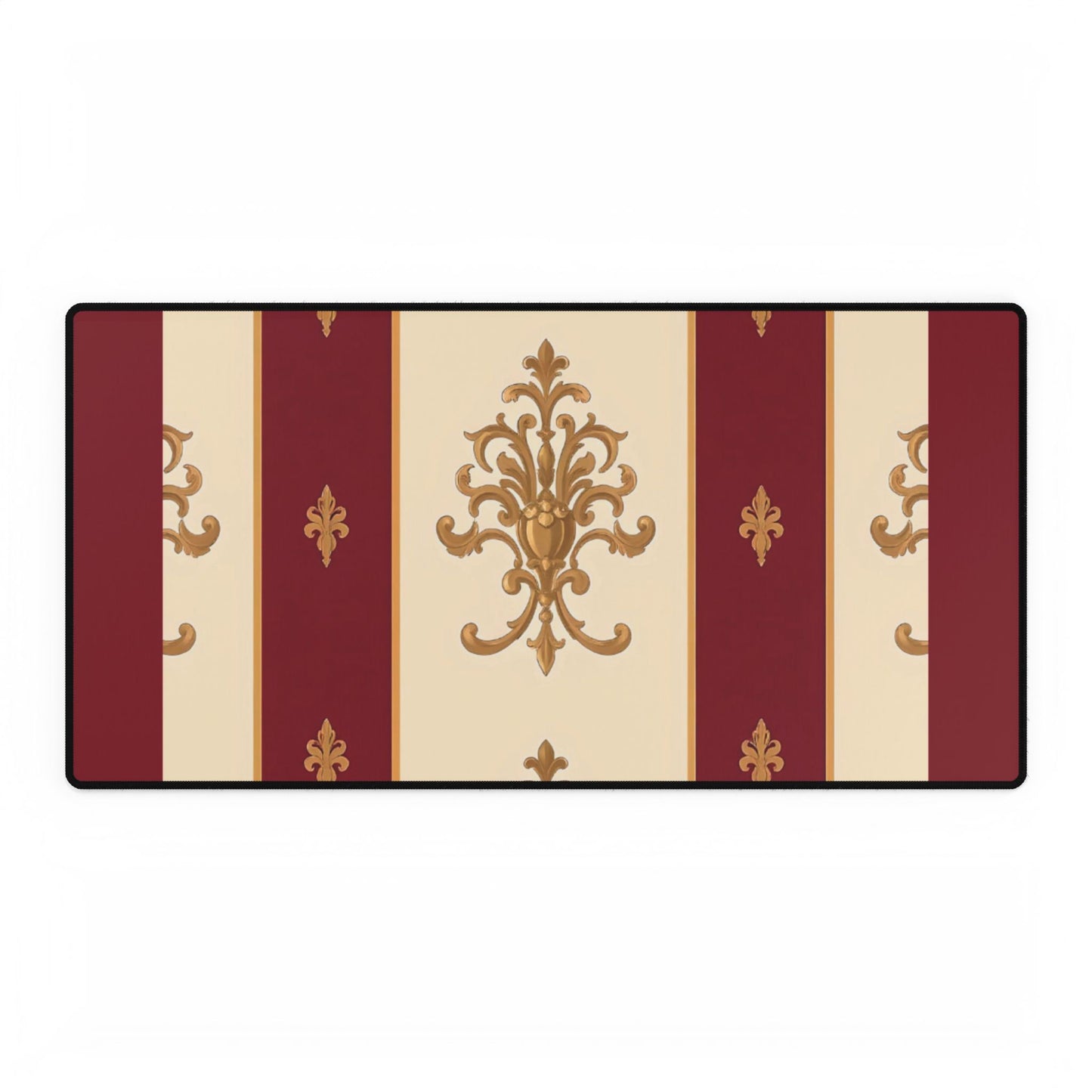 Elegant Floral Motif Desk Mat for Home Office Decor - Dusk Red Striped Gold Damask