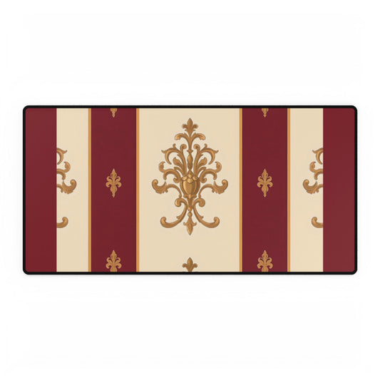 Elegant Floral Motif Desk Mat for Home Office Decor - Dusk Red Striped Gold Damask