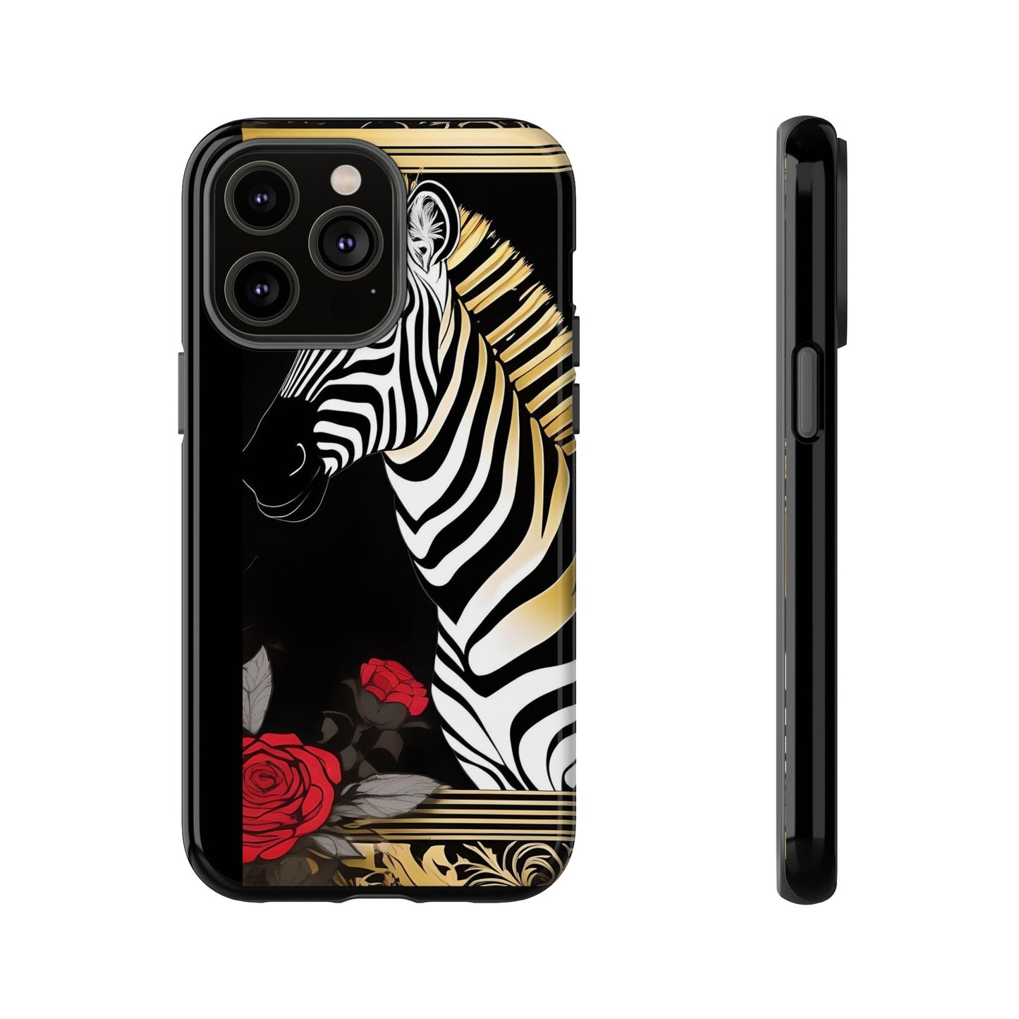 Phone Case - Elegant Zebra & Roses Design