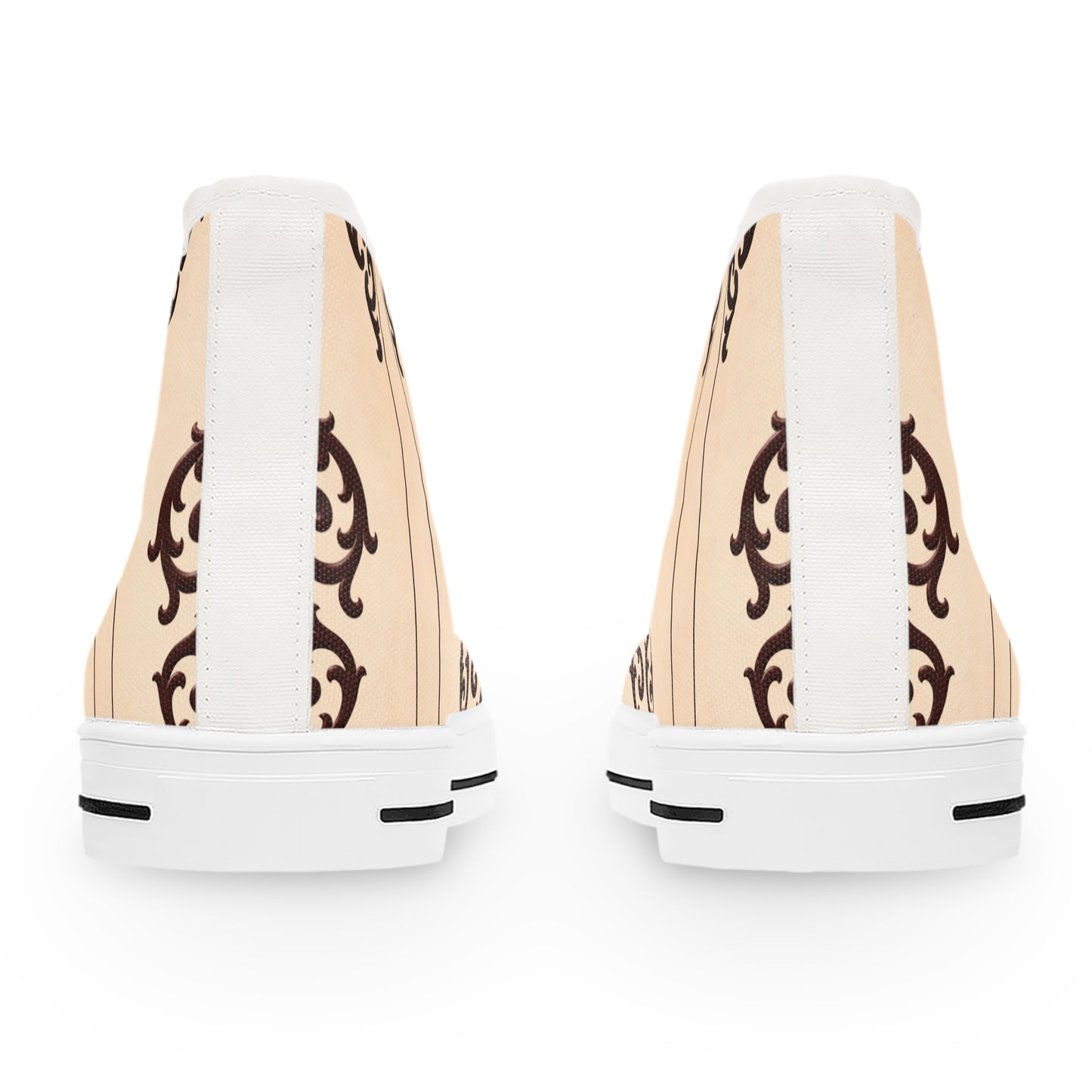 Almond-Beige & Brown Baroque High Top Sneakers — Women's Vintage Baroque Pattern