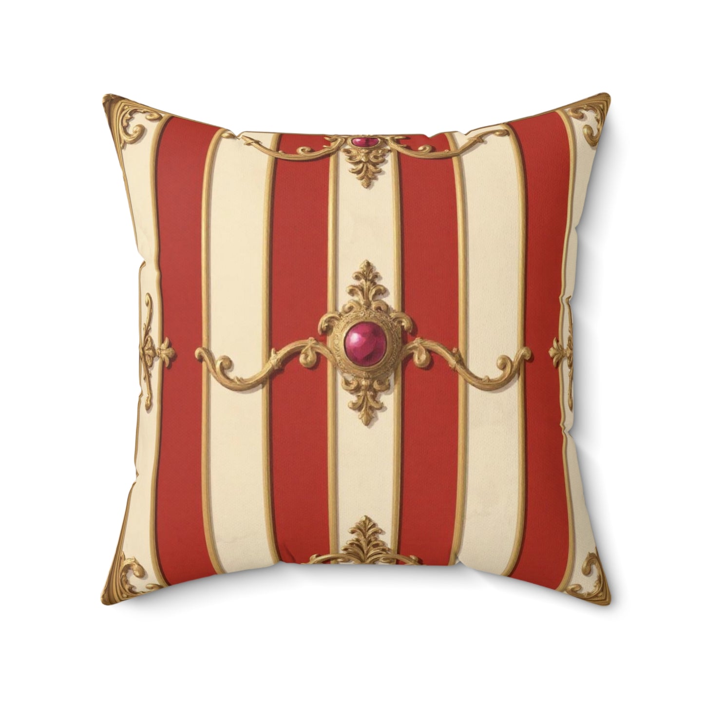 Vintage Glam Square Pillow with Regal Design - Alabaster & Dusk Orange Striped Baroque