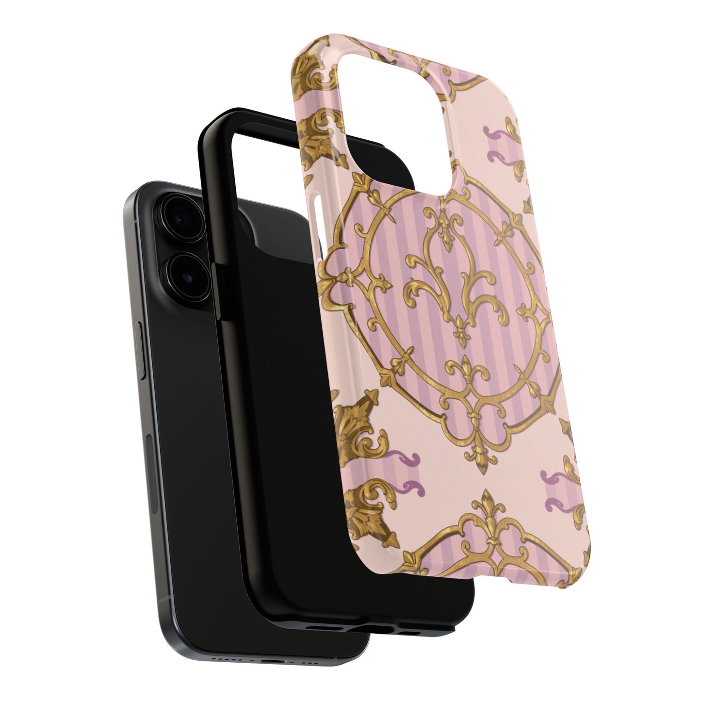 Elegant Vintage Phone Case, Tough Phone Case, Lavender & Alabaster Striped Gold Baroque Phone Cover, Stylish Phone Protector, Gift for Her